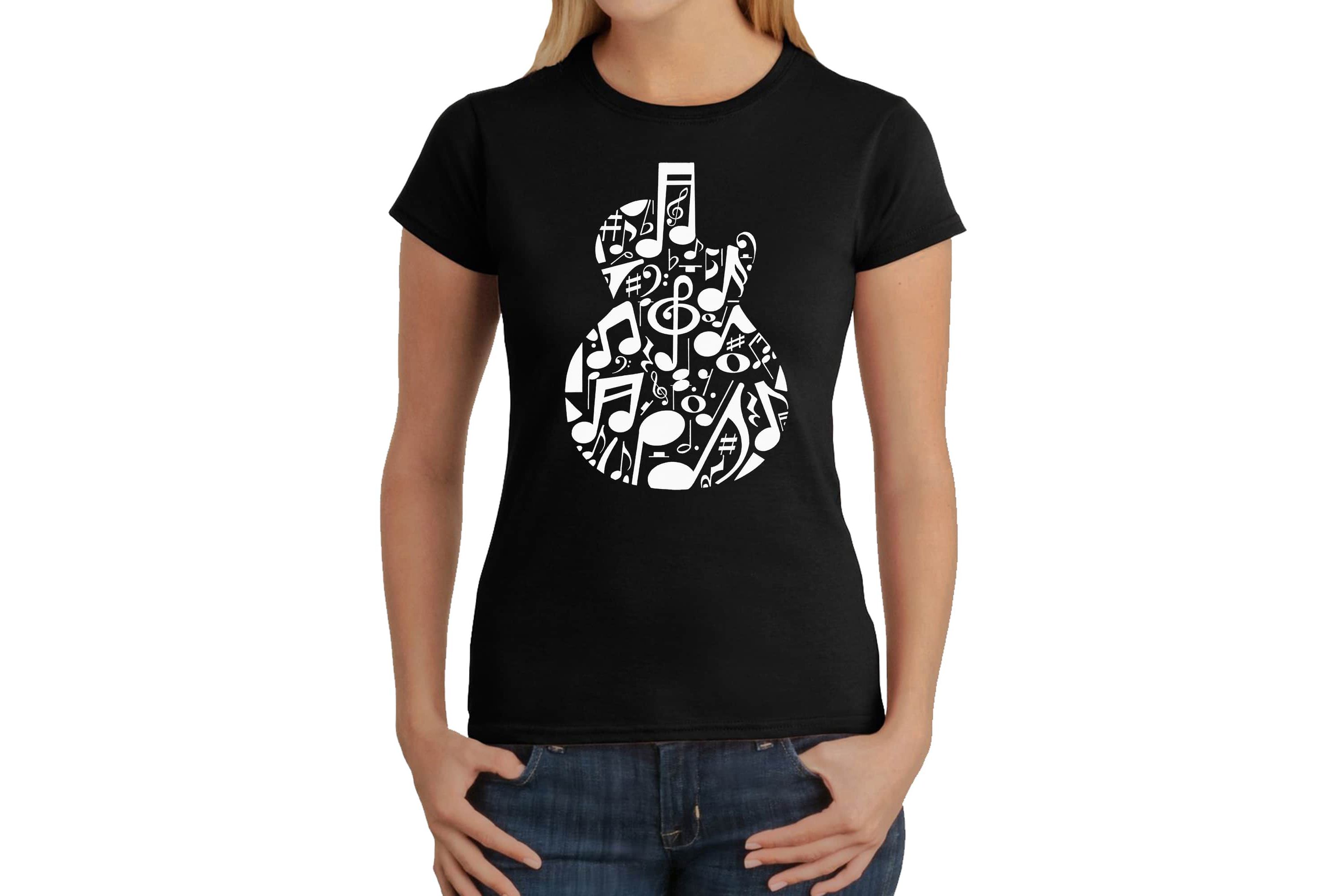 Music Notes Guitar - Womens Word Art T-Shirt
