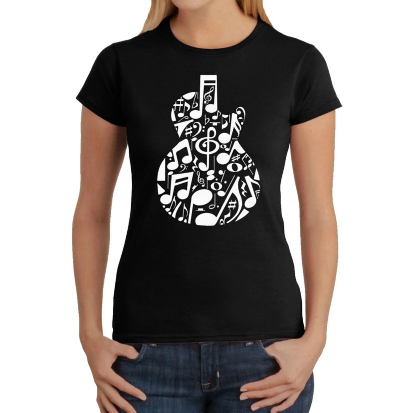 Music Notes Guitar - Womens Word Art T-Shirt