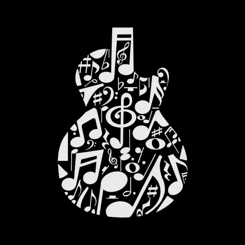 Music Notes Guitar - Womens Word Art T-Shirt