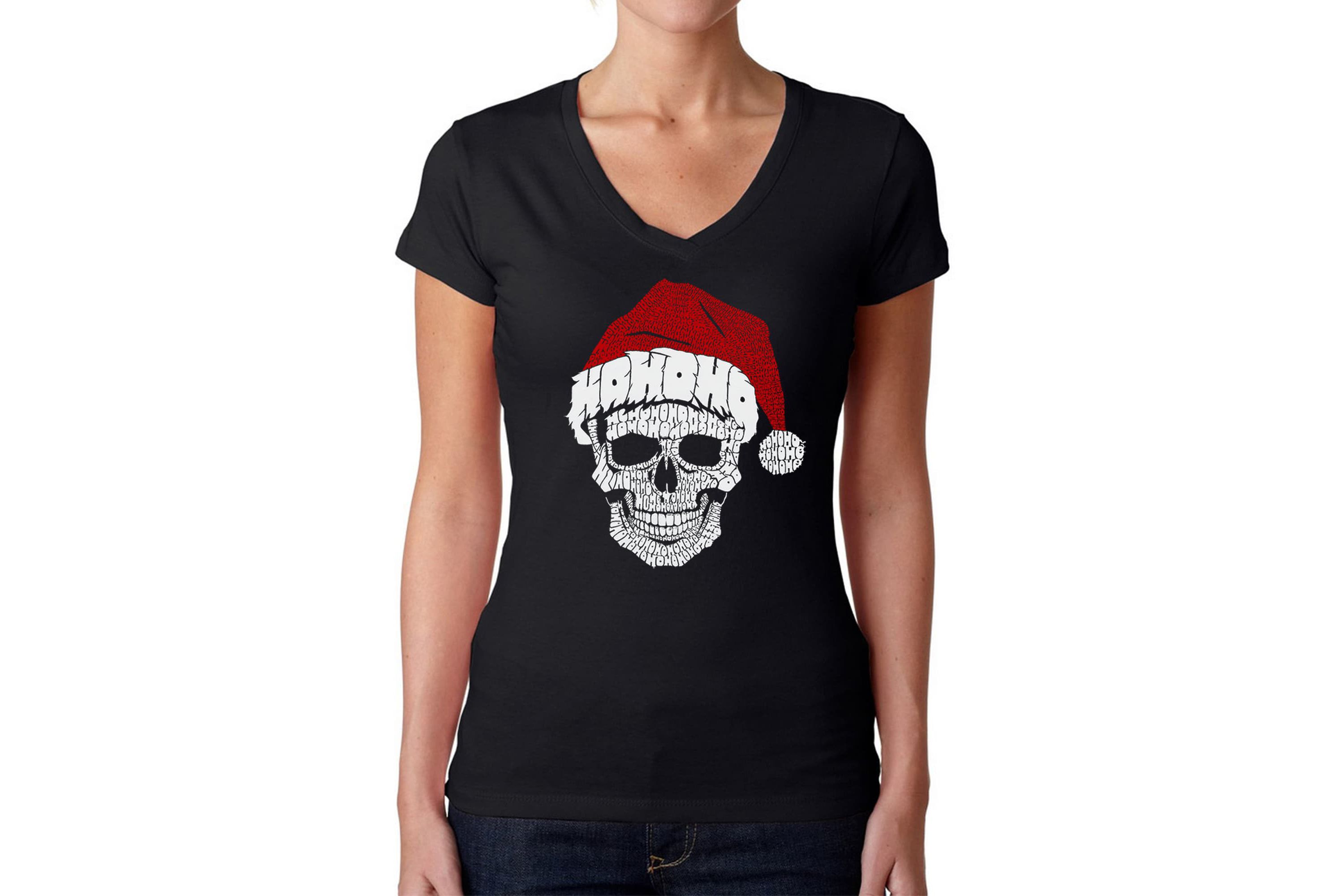 Santa Skull - Womens Word Art V-Neck T-Shirt