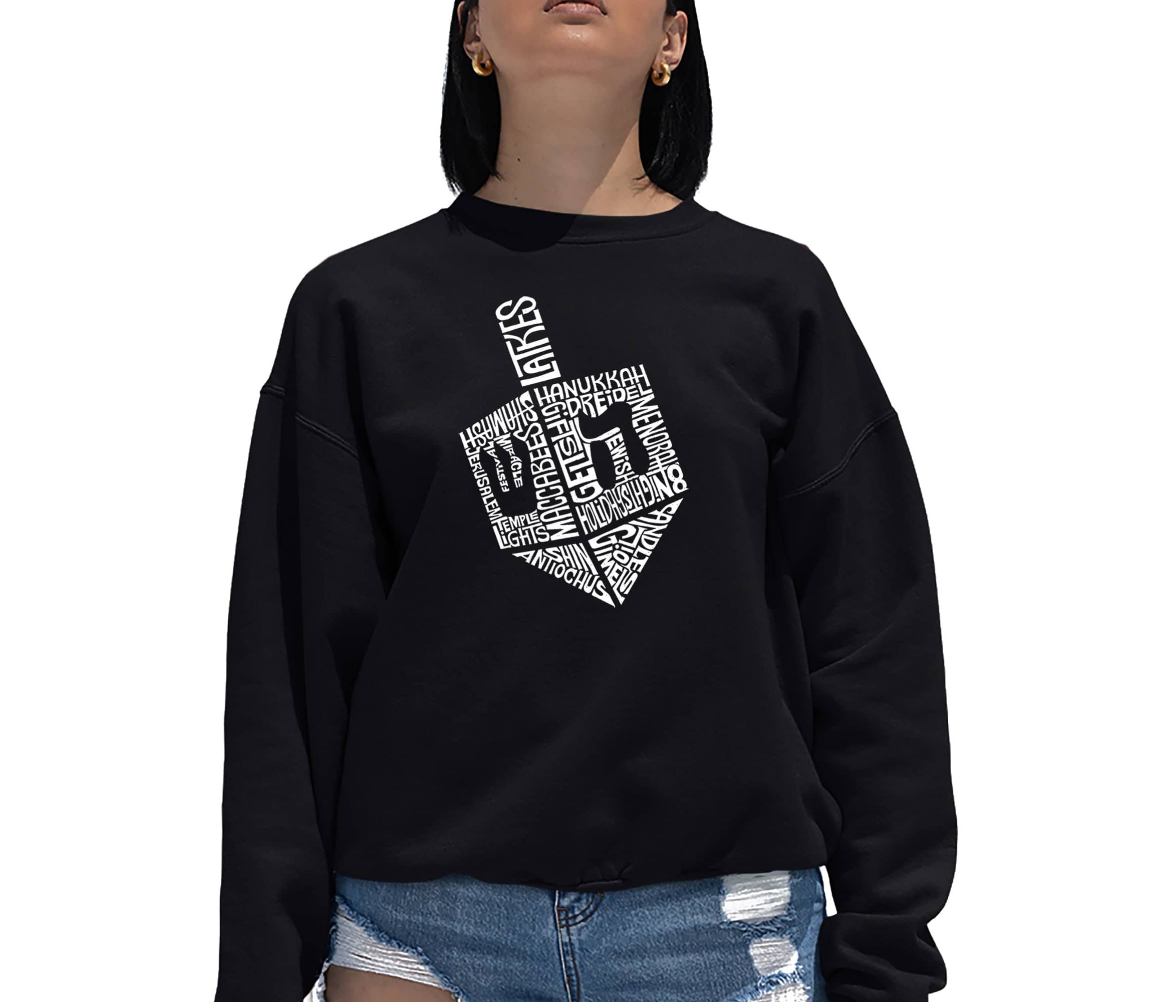 Hanukkah Dreidel - Womens Word Art Crewneck Sweatshirt