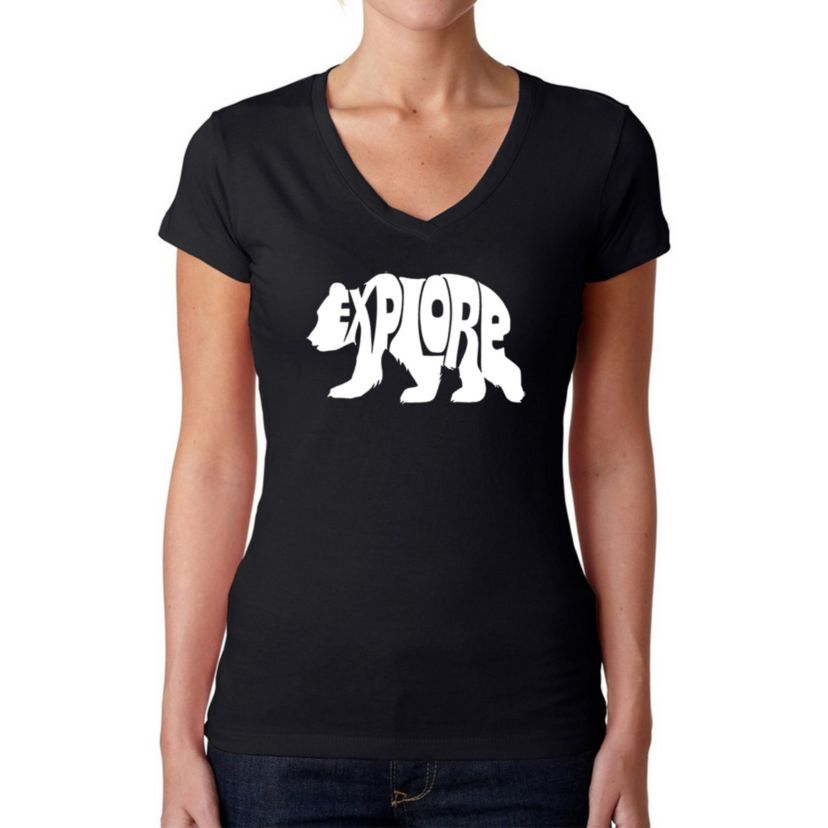 Explore - Womens Word Art V-Neck T-Shirt