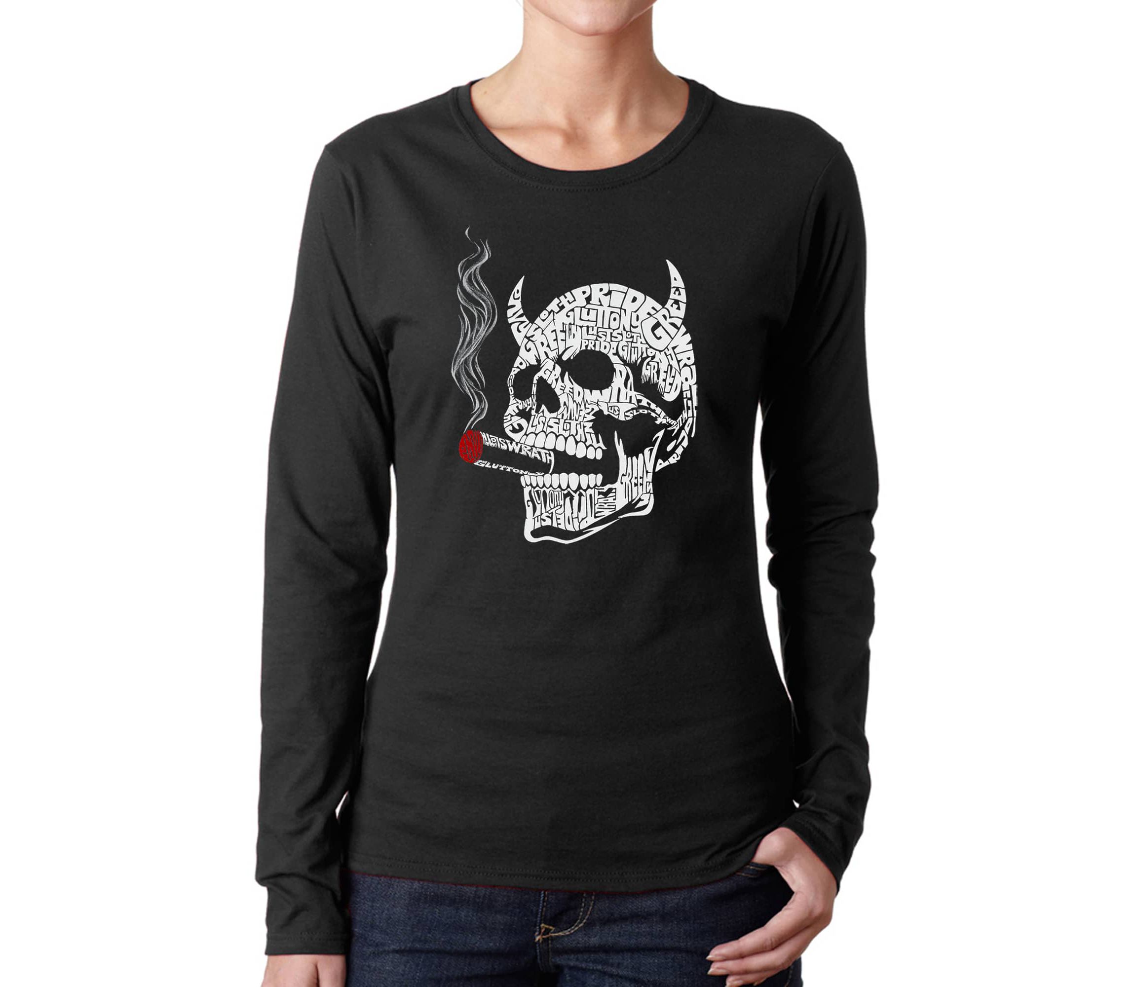 7 Deadly Sins Skull - Womens Word Art Long Sleeve T-Shirt