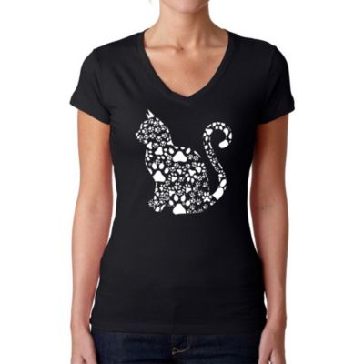 LA Pop Art Cat Claws - Women's Word Art V-Neck T-Shirt, Black, XS