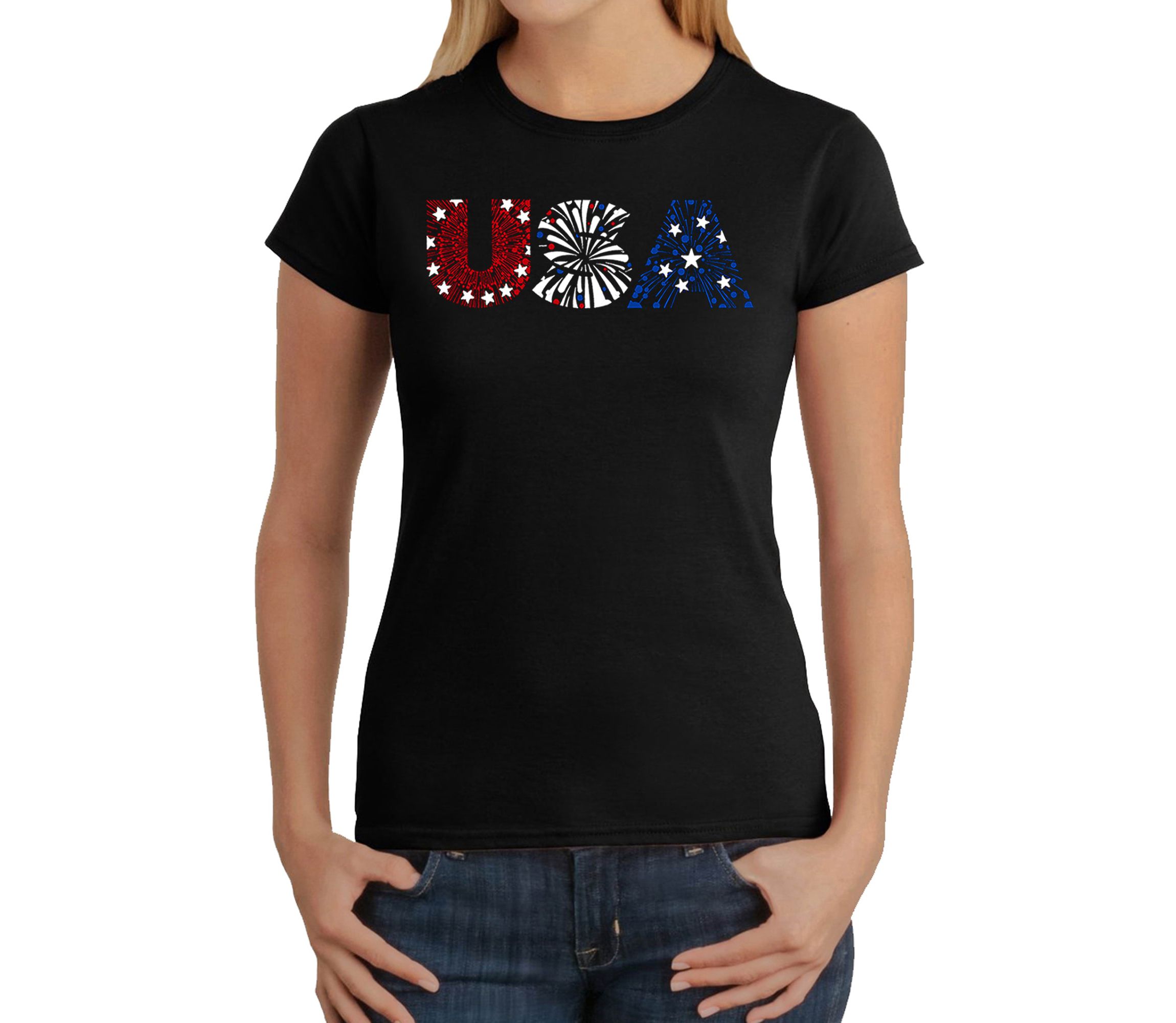 USA Fireworks - Womens Word Art T-Shirt
