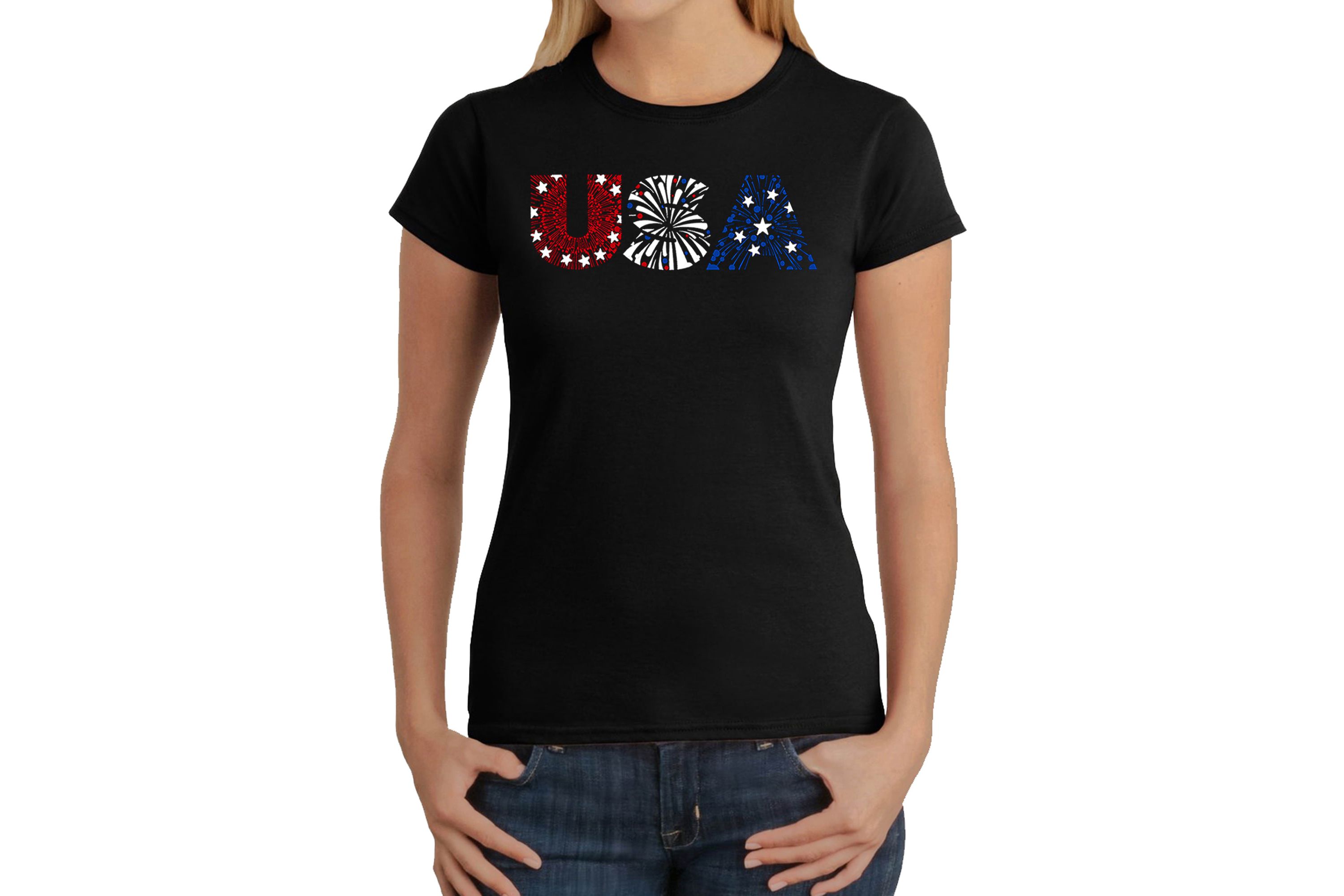 USA Fireworks - Womens Word Art T-Shirt