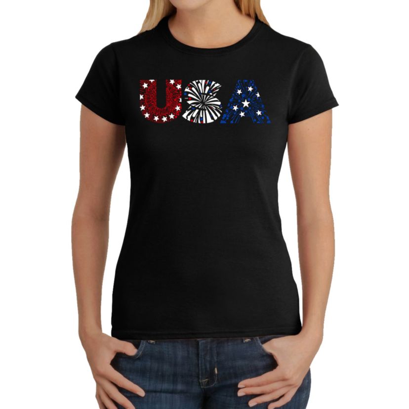 USA Fireworks - Womens Word Art T-Shirt
