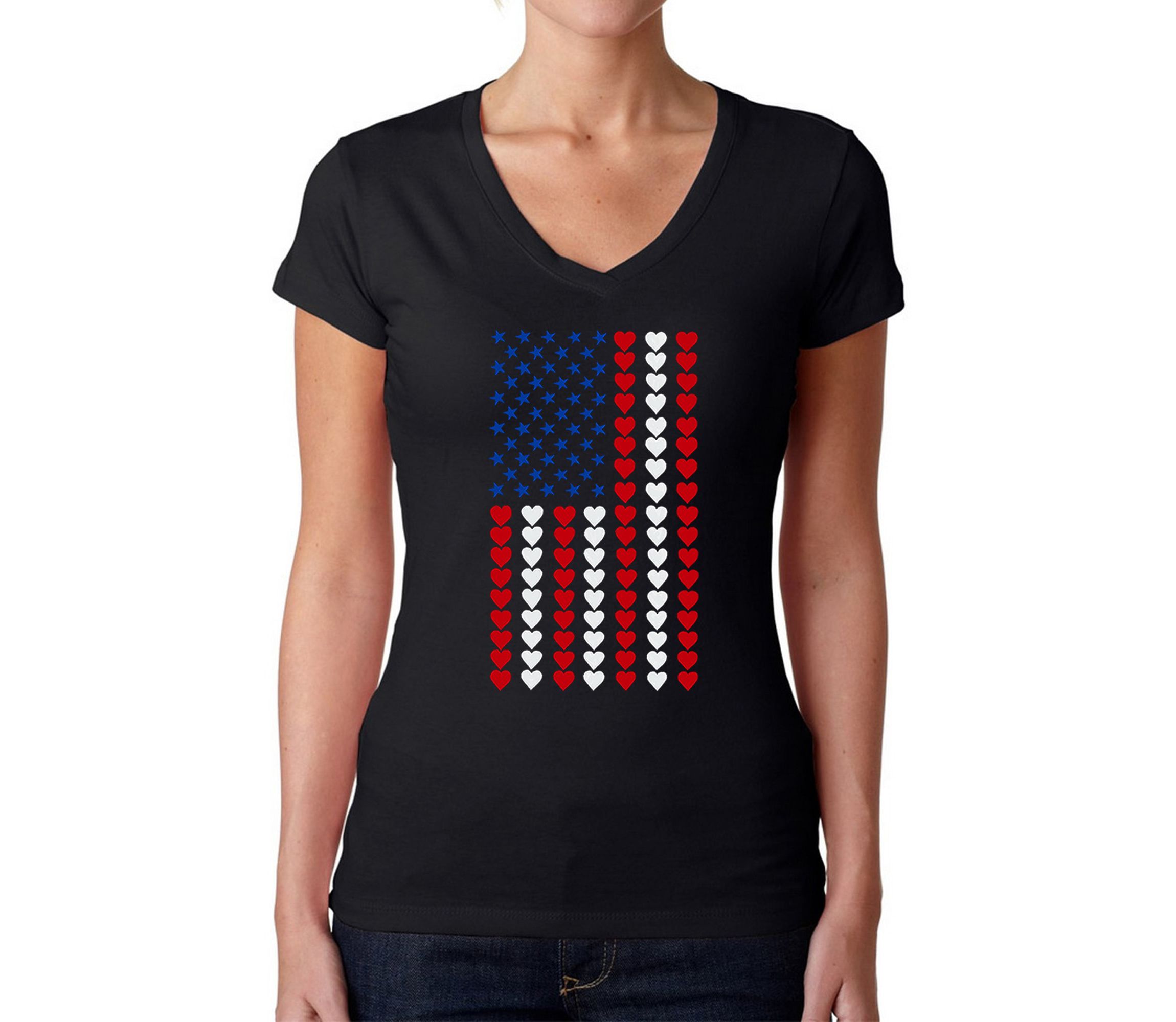 Heart Flag - Womens Word Art V-Neck T-Shirt