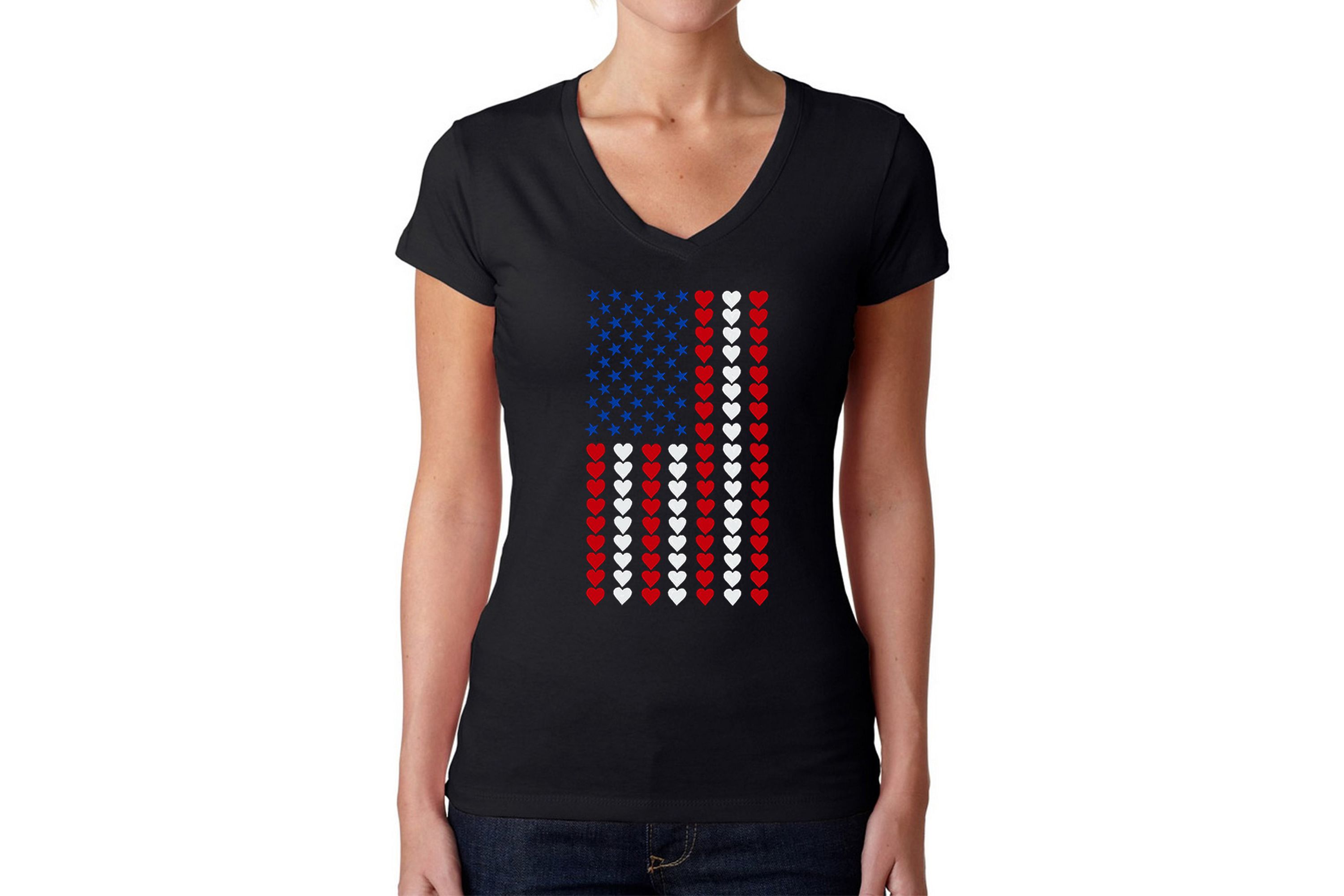 Heart Flag - Womens Word Art V-Neck T-Shirt