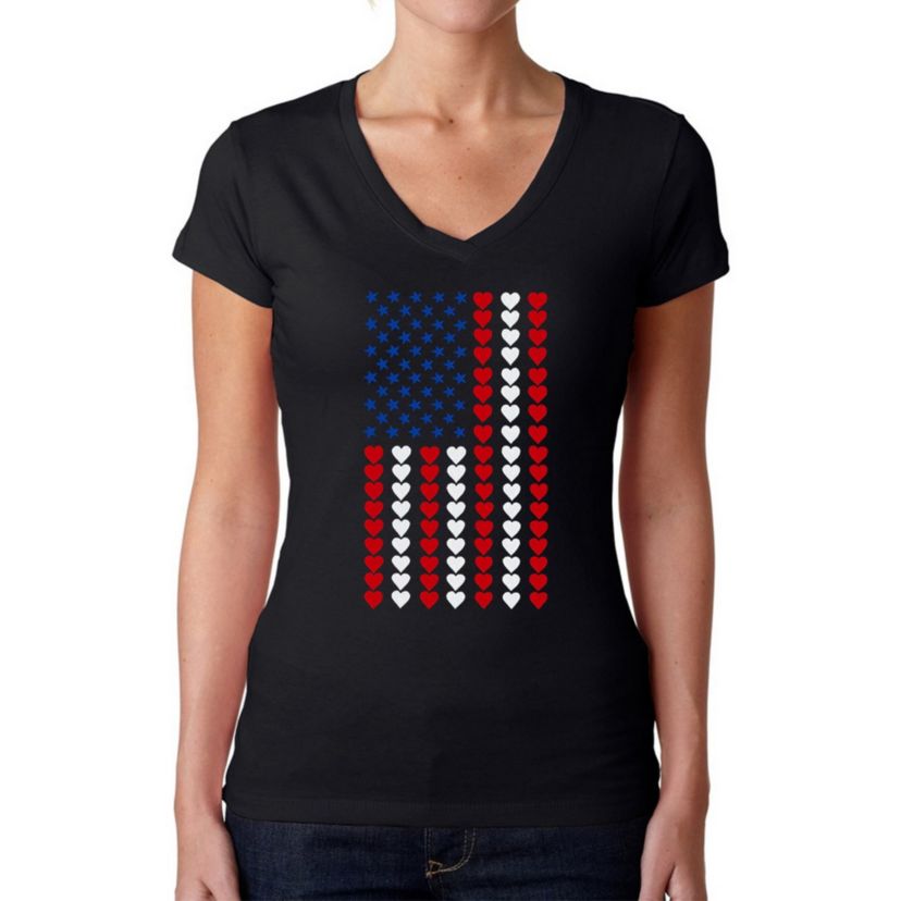 Heart Flag - Womens Word Art V-Neck T-Shirt