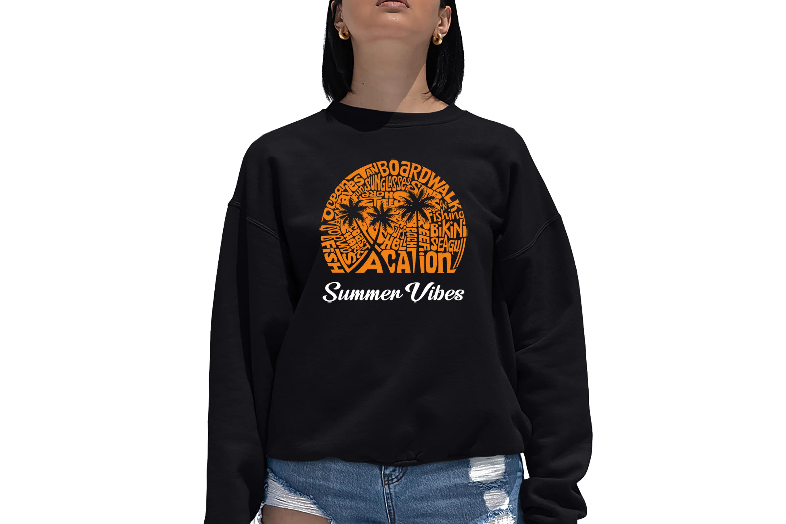 Summer Vibes - Womens Word Art Crewneck Sweatshirt