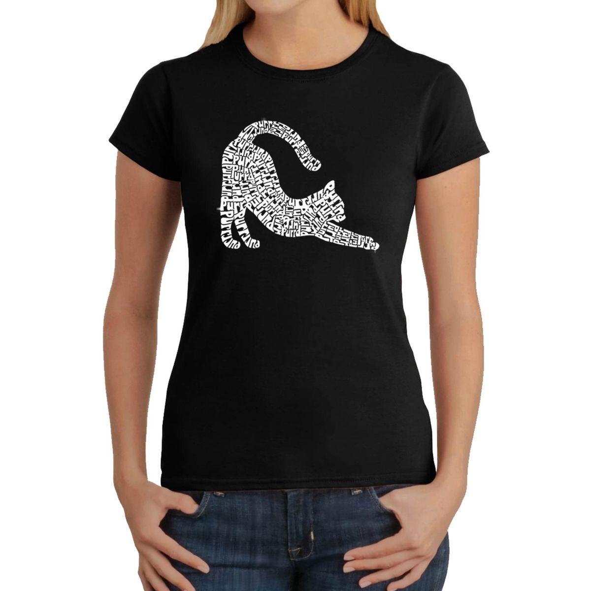 Stretching Cat - Womens Word Art T-Shirt