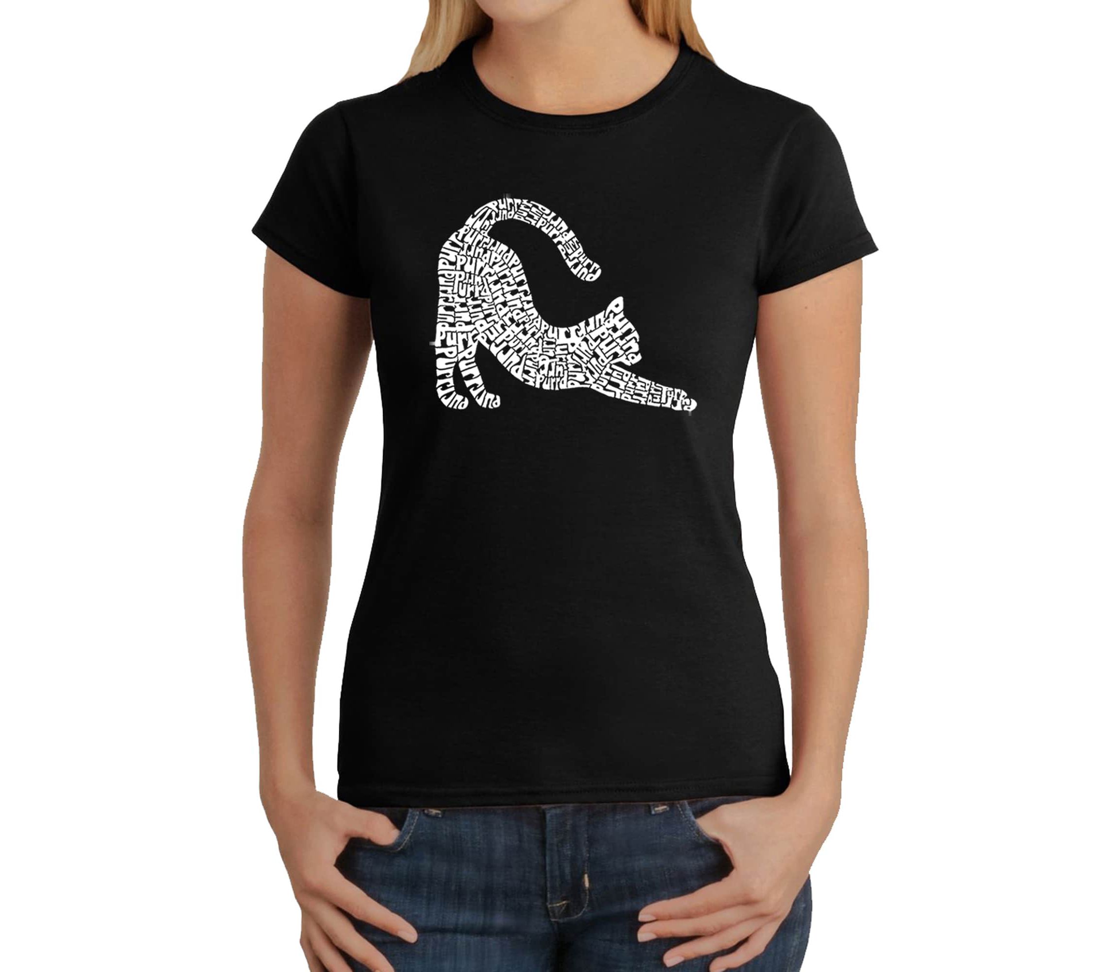 Stretching Cat - Womens Word Art T-Shirt