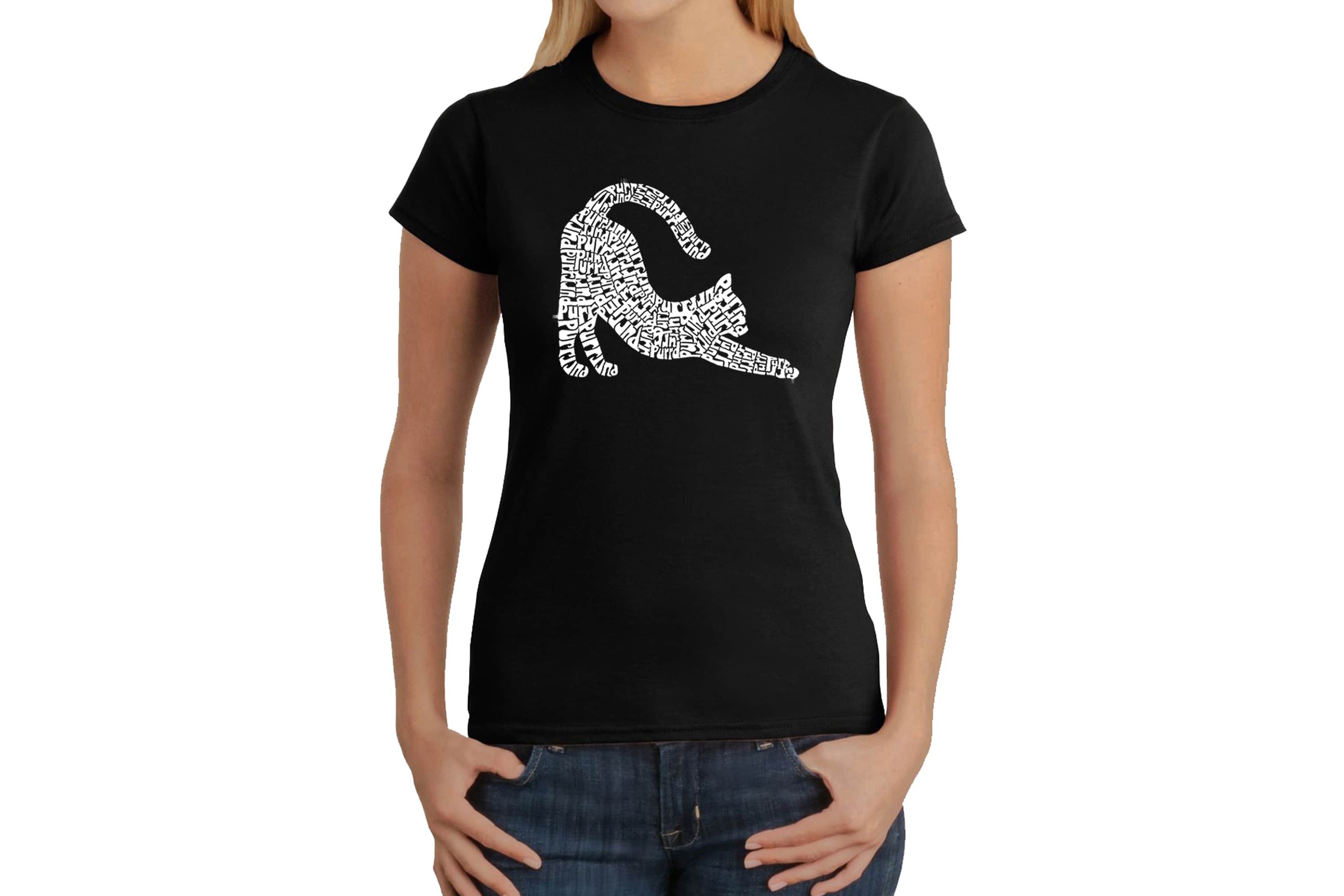 Stretching Cat - Womens Word Art T-Shirt