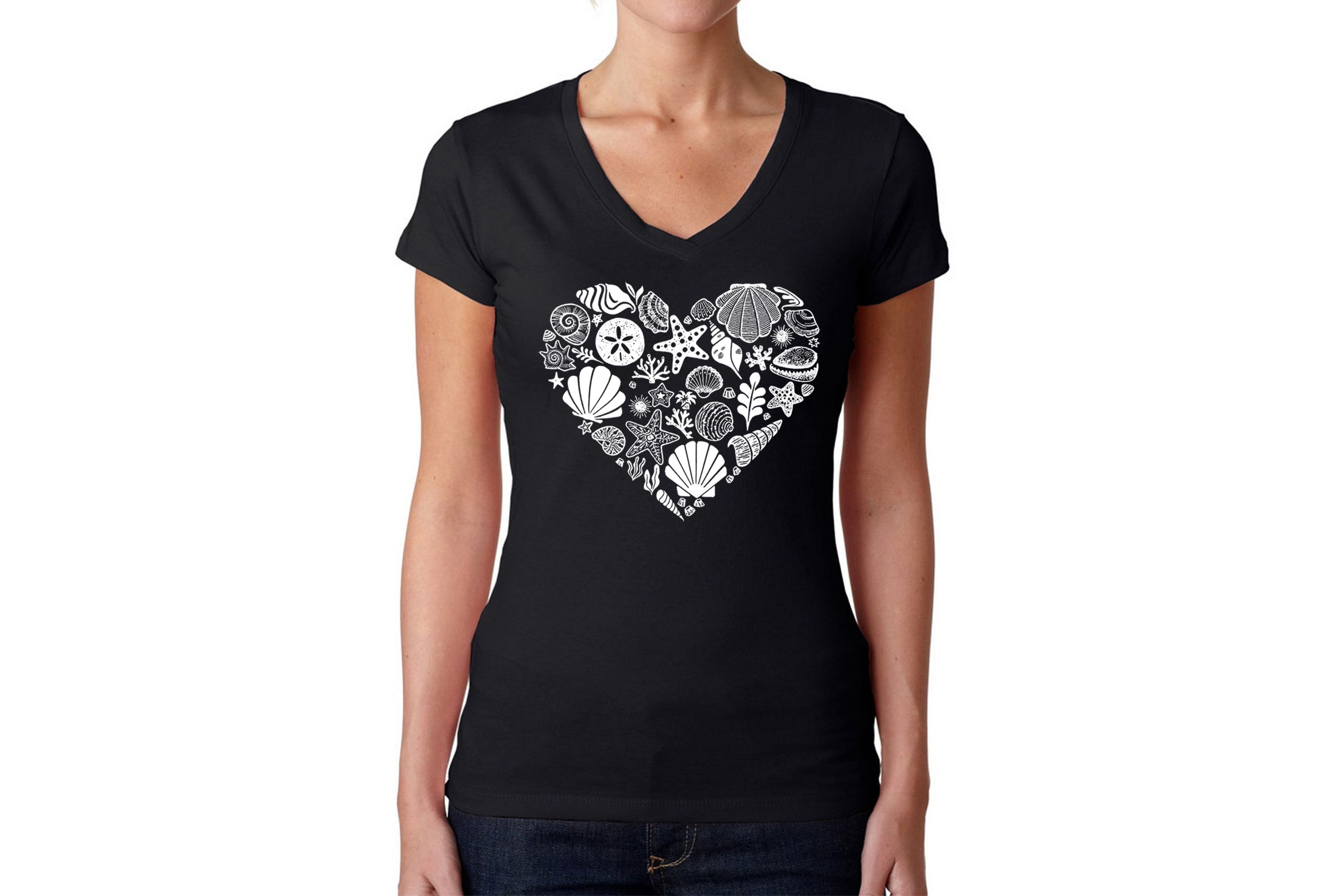 Sea Shells - Womens Word Art V-Neck T-Shirt
