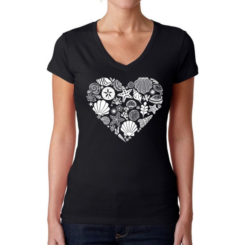 Sea Shells - Womens Word Art V-Neck T-Shirt