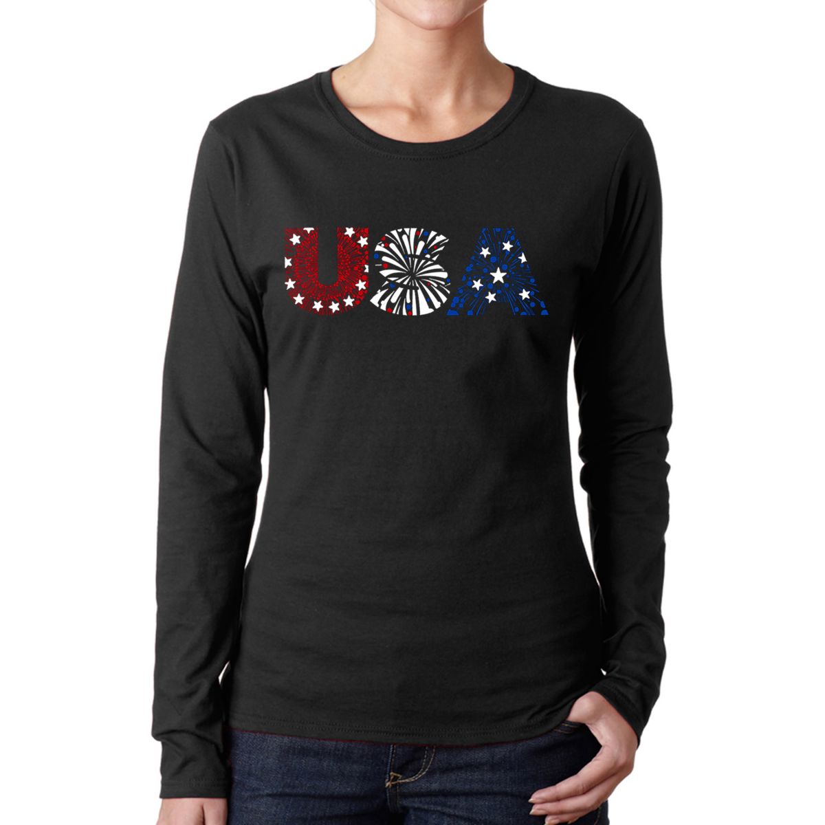 USA Fireworks - Womens Word Art Long Sleeve T-Shirt