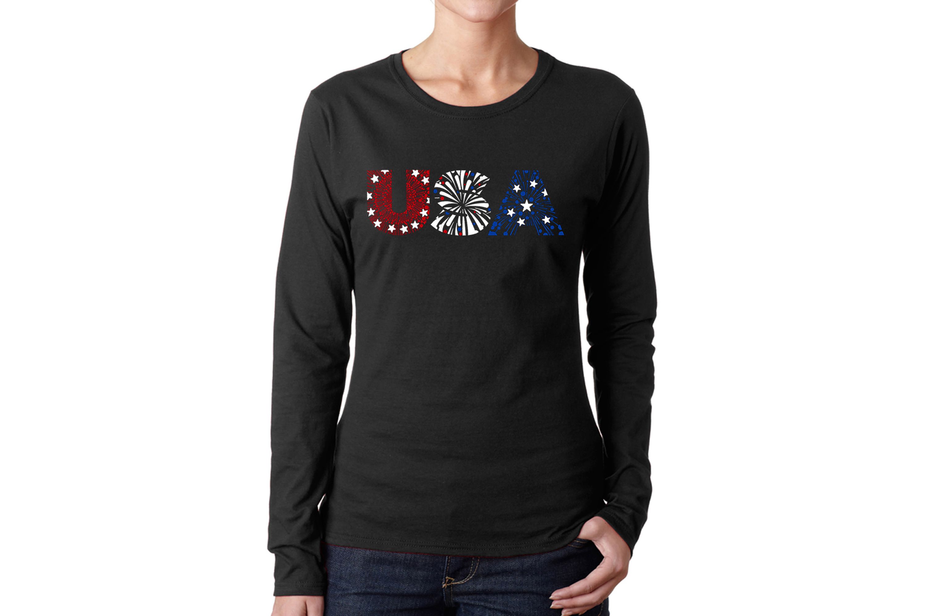 USA Fireworks - Womens Word Art Long Sleeve T-Shirt