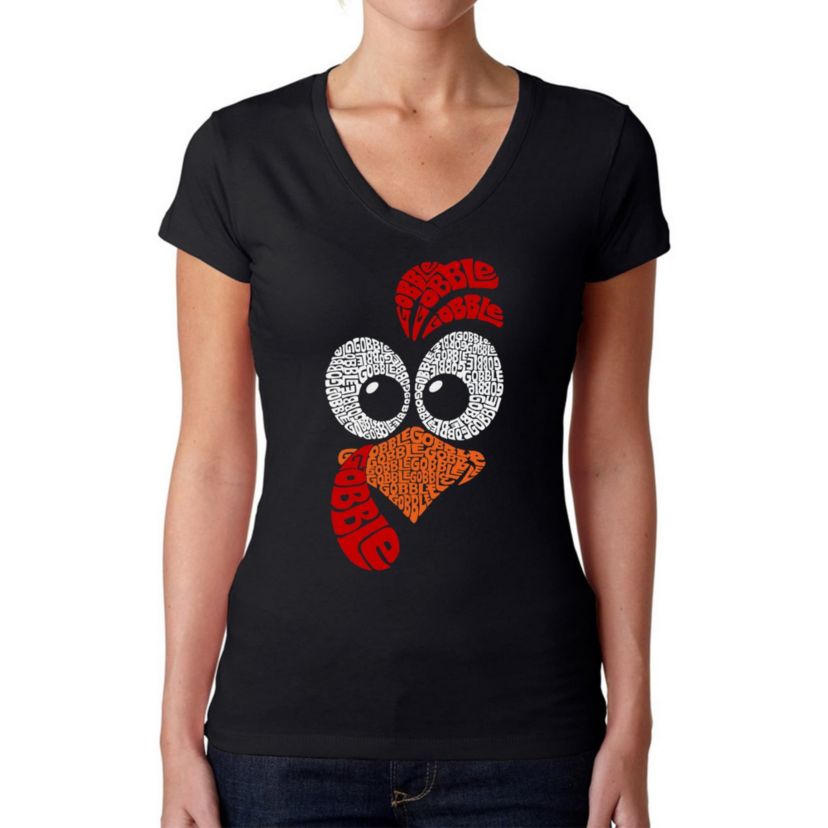 Turkey Face - Womens Word Art V-Neck T-Shirt