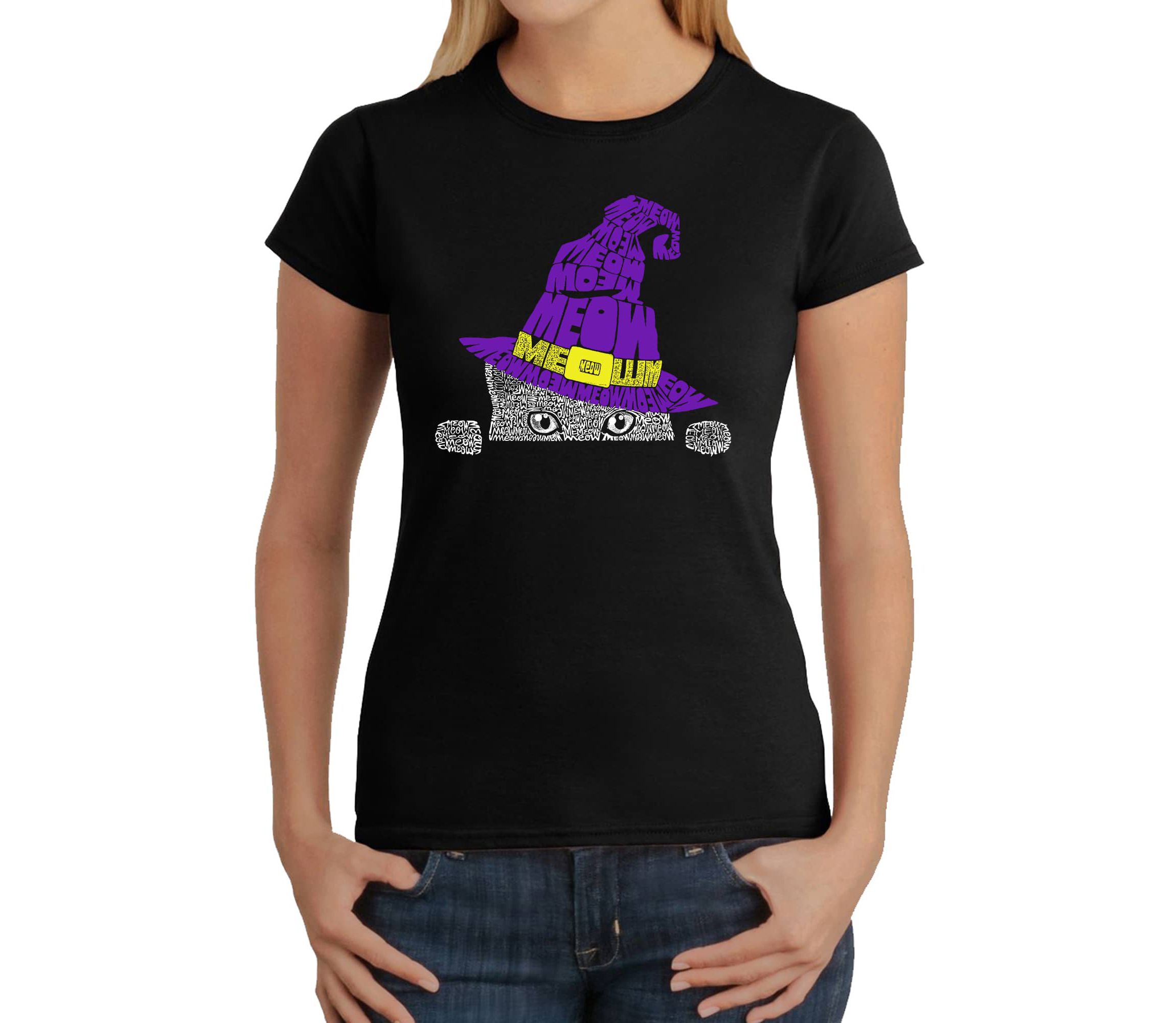 Peeking Witch Cat - Womens Word Art T-Shirt