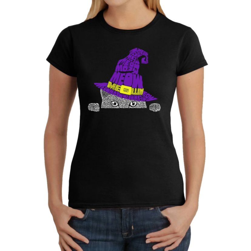 Peeking Witch Cat - Womens Word Art T-Shirt