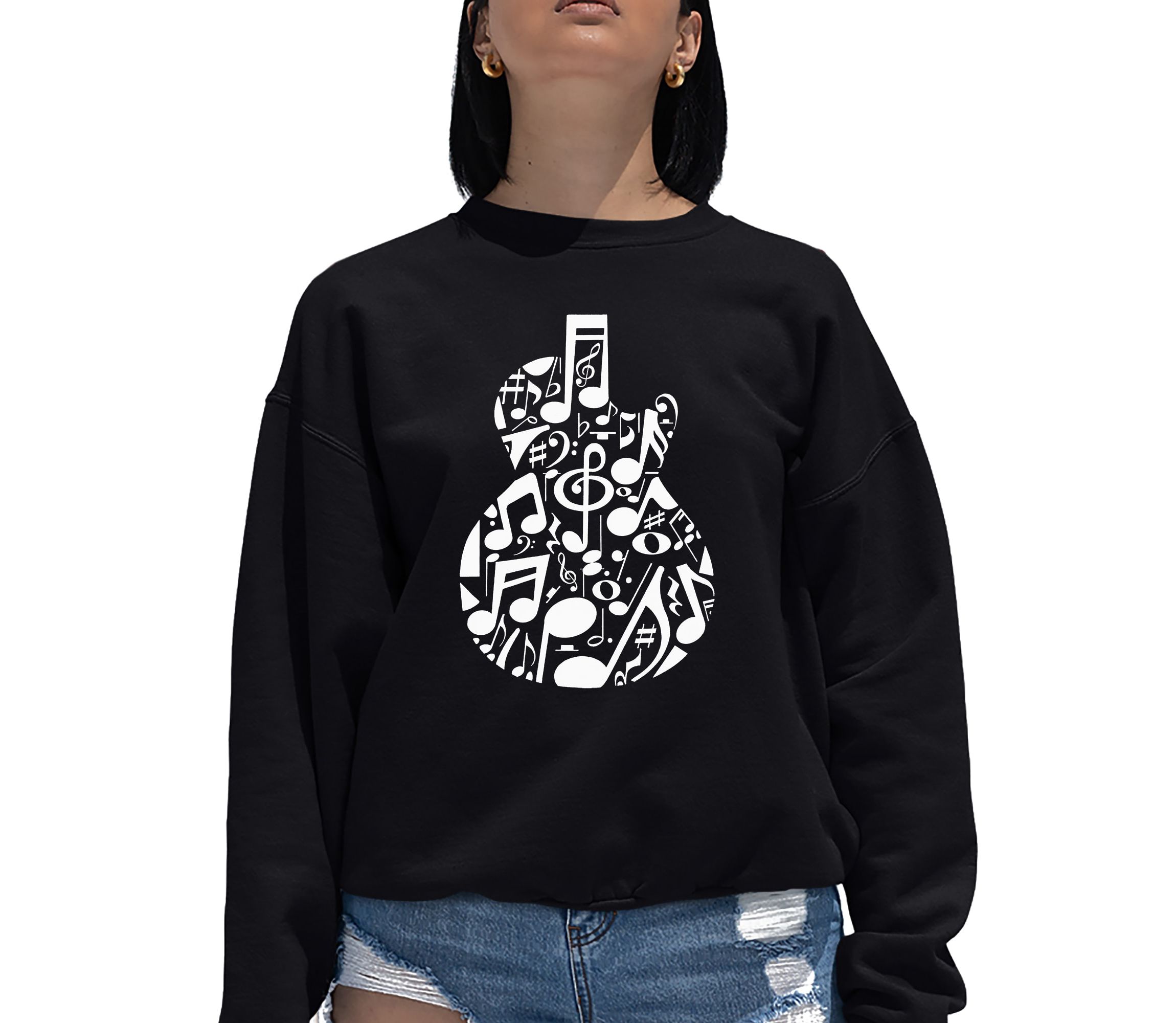 Music Notes Guitar - Womens Word Art Crewneck Sweatshirt