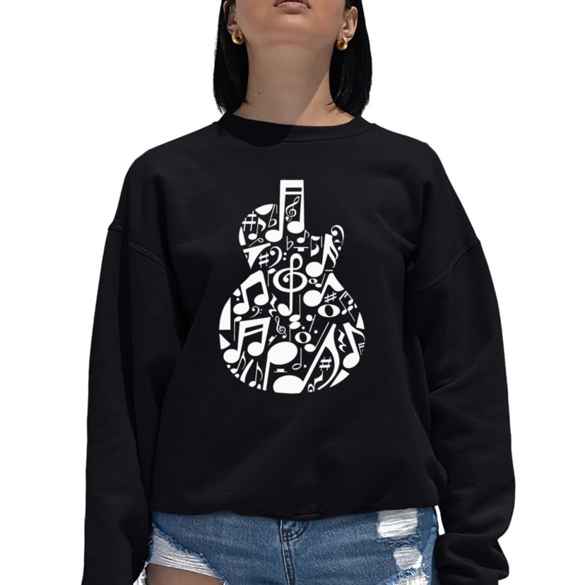 Music Notes Guitar - Womens Word Art Crewneck Sweatshirt