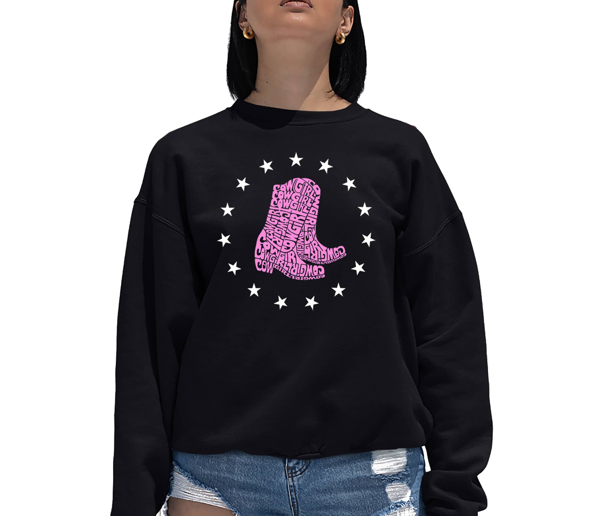 Cowgirl Boots - Womens Word Art Crewneck Sweatshirt