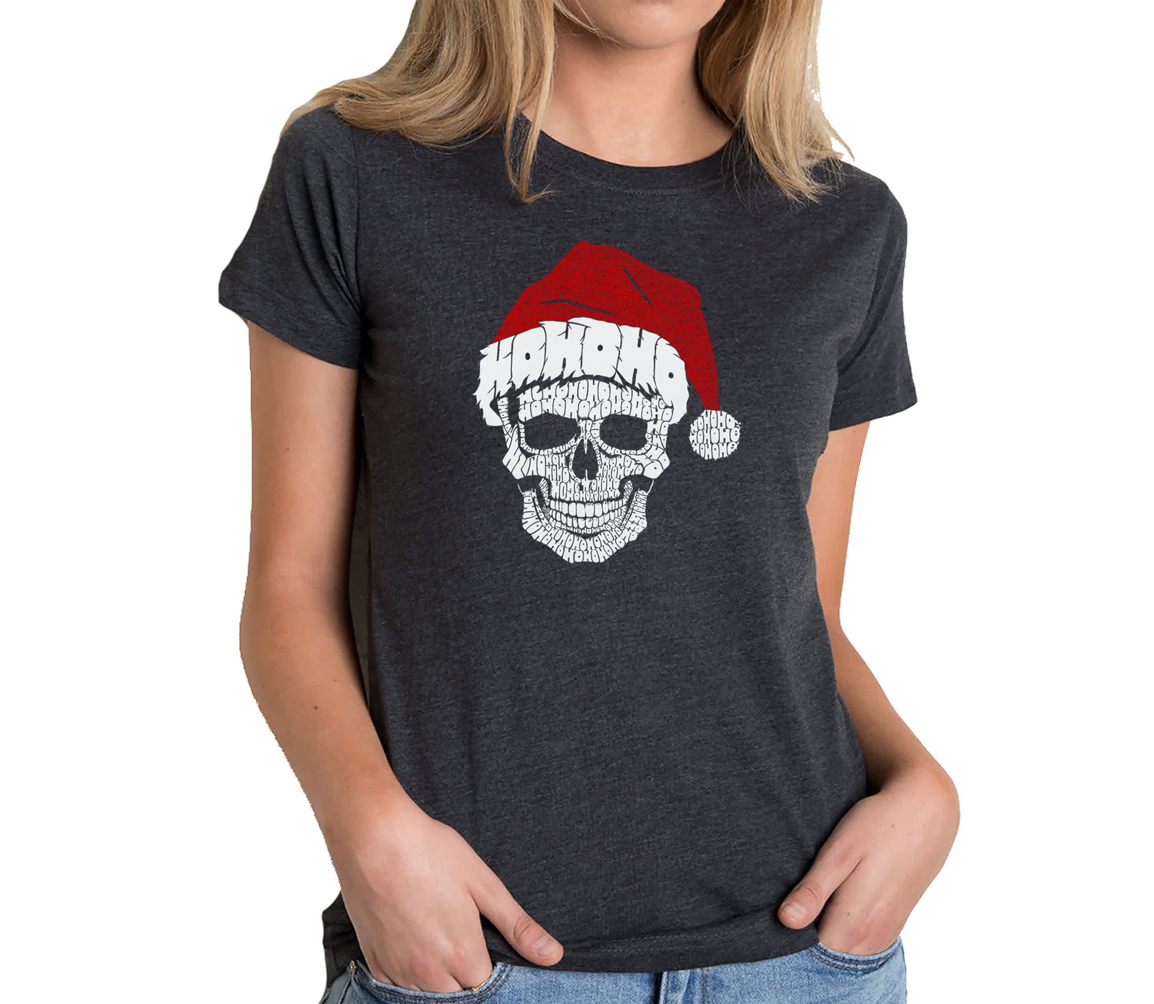 Santa Skull - Womens Premium Blend Word Art T-Shirt