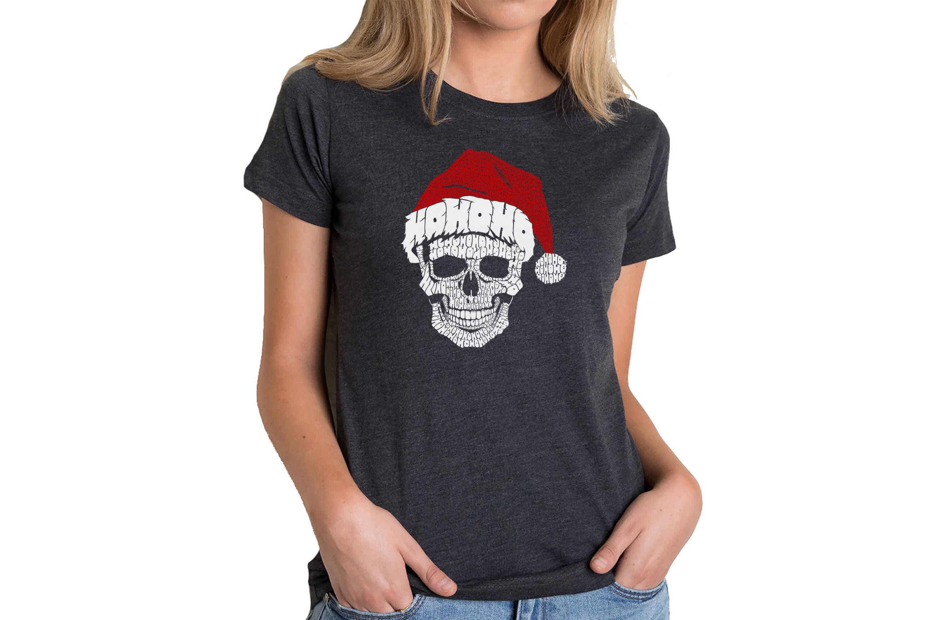 Santa Skull - Womens Premium Blend Word Art T-Shirt