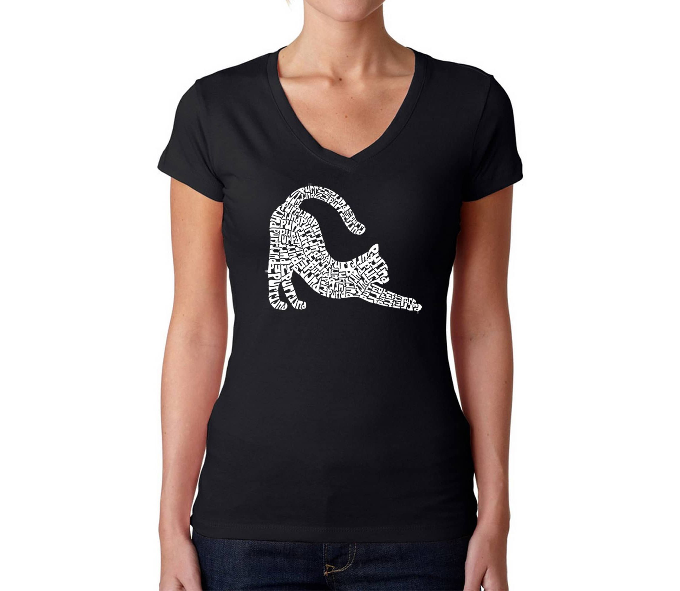 Stretching Cat - Womens Word Art V-Neck T-Shirt