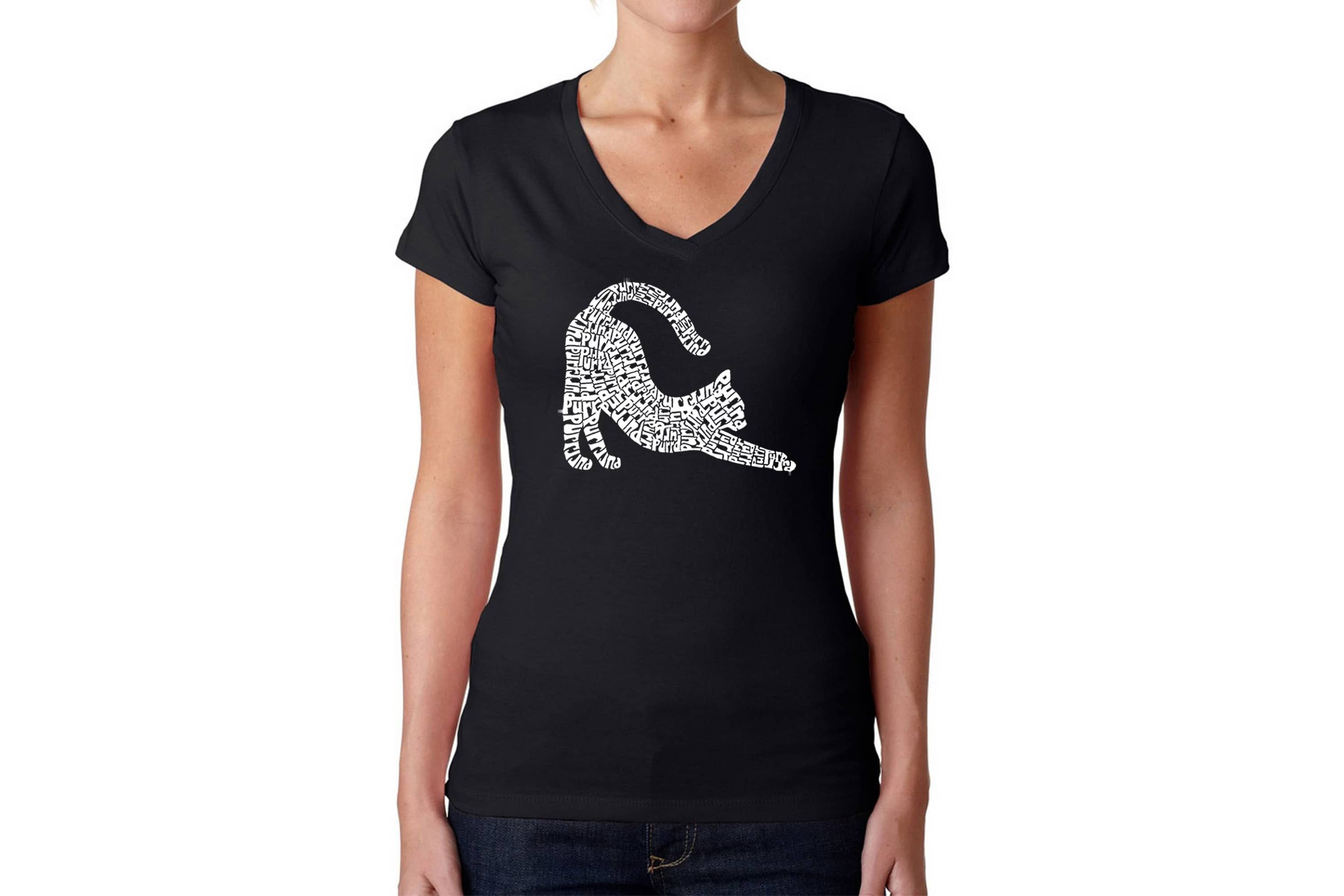 Stretching Cat - Womens Word Art V-Neck T-Shirt