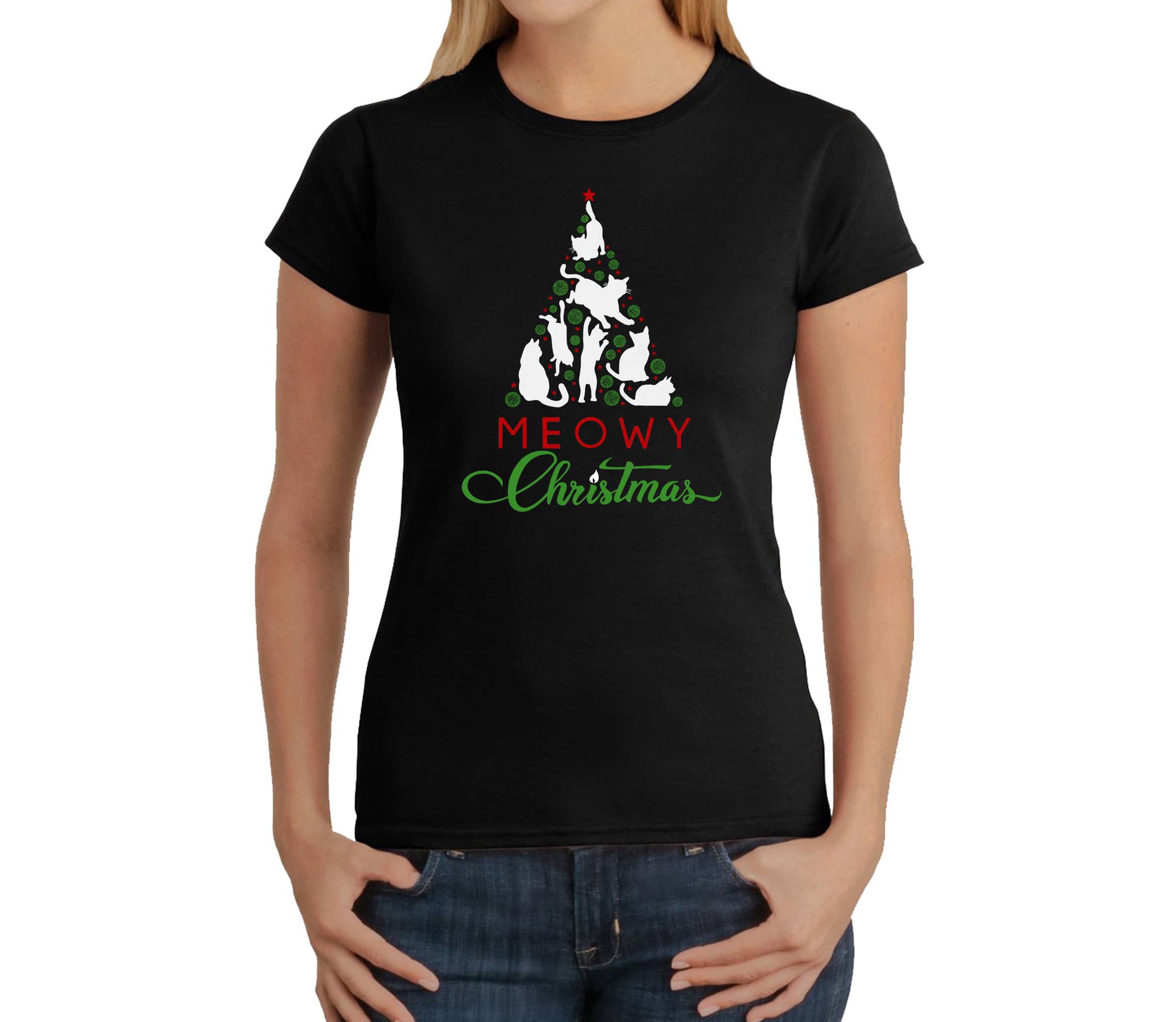 Meowy Christmas Tree - Womens Word Art T-Shirt