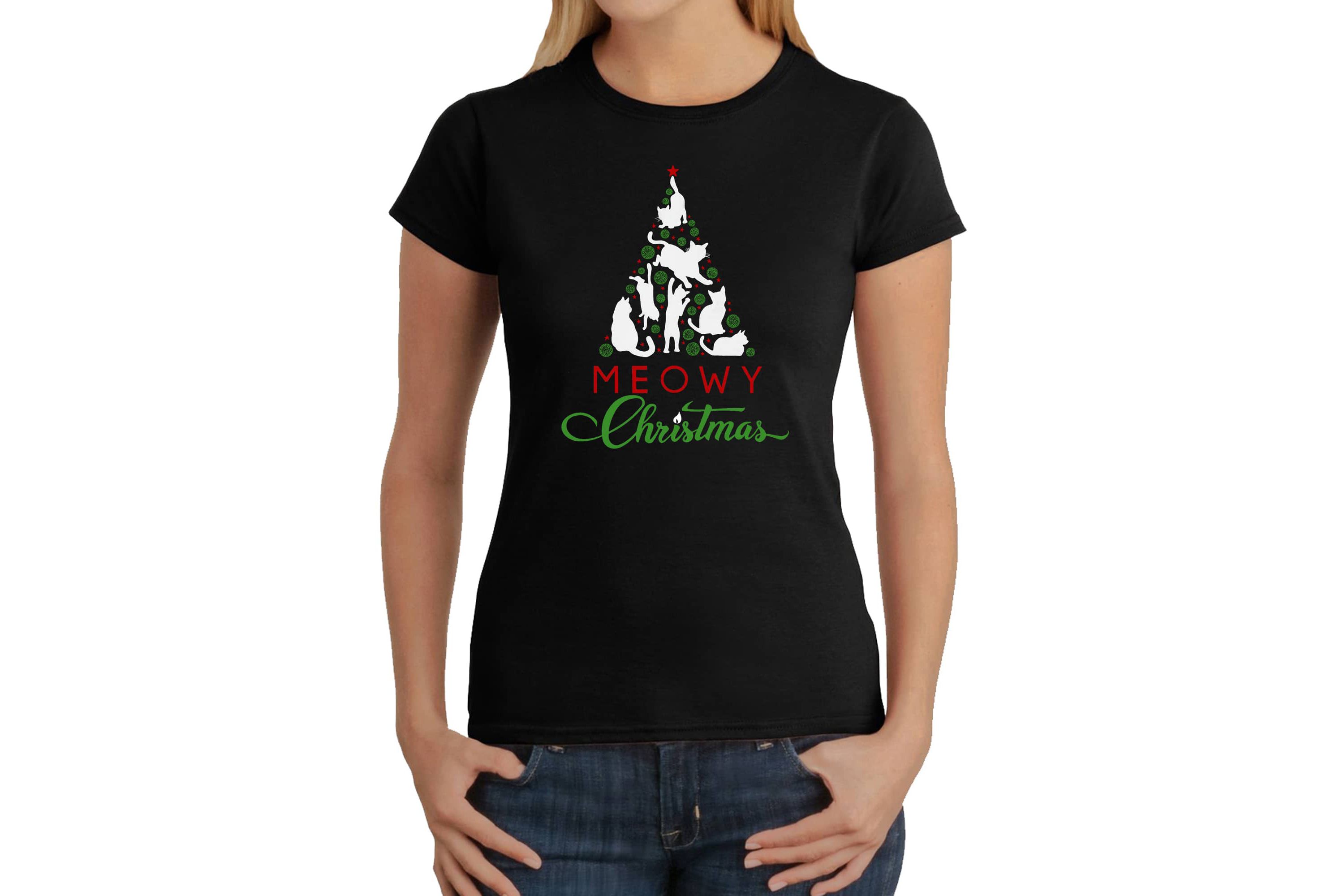 Meowy Christmas Tree - Womens Word Art T-Shirt