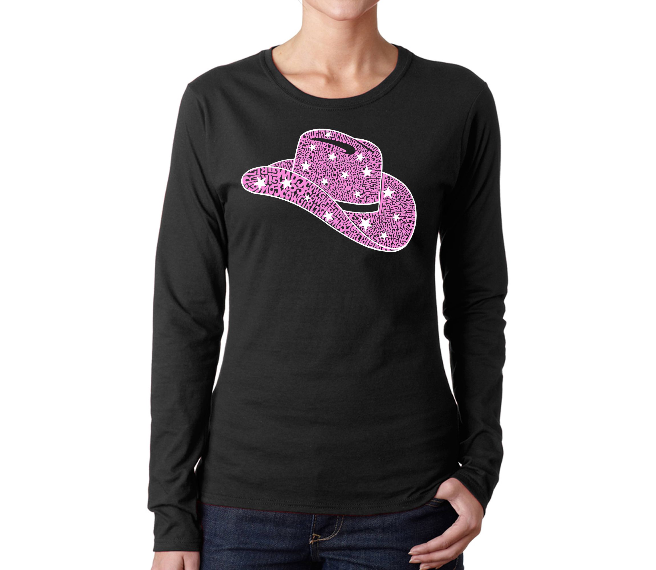 Cowgirl Hat - Womens Word Art Long Sleeve T-Shirt