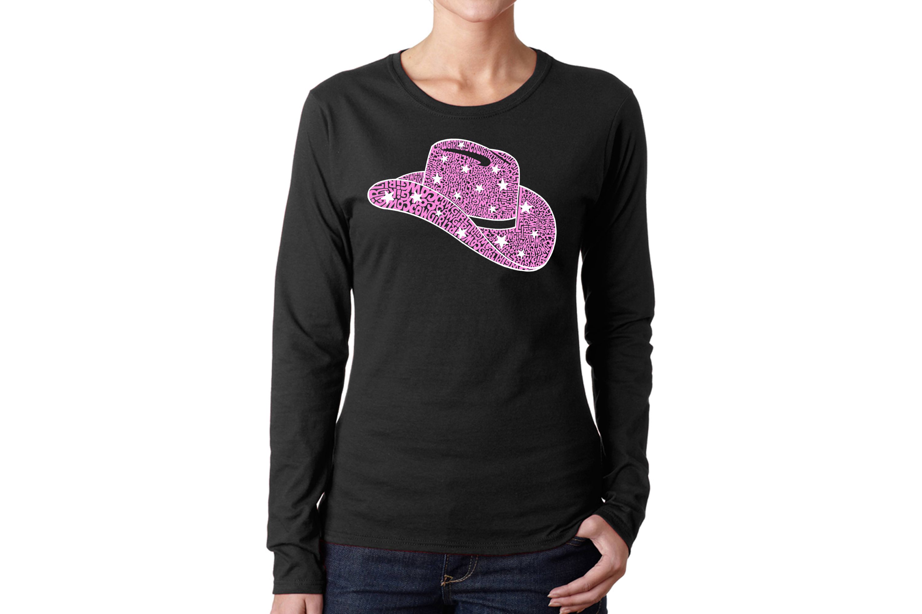 Cowgirl Hat - Womens Word Art Long Sleeve T-Shirt