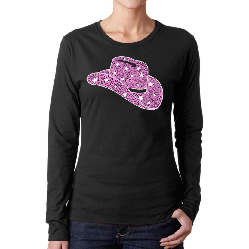 Cowgirl Hat - Womens Word Art Long Sleeve T-Shirt