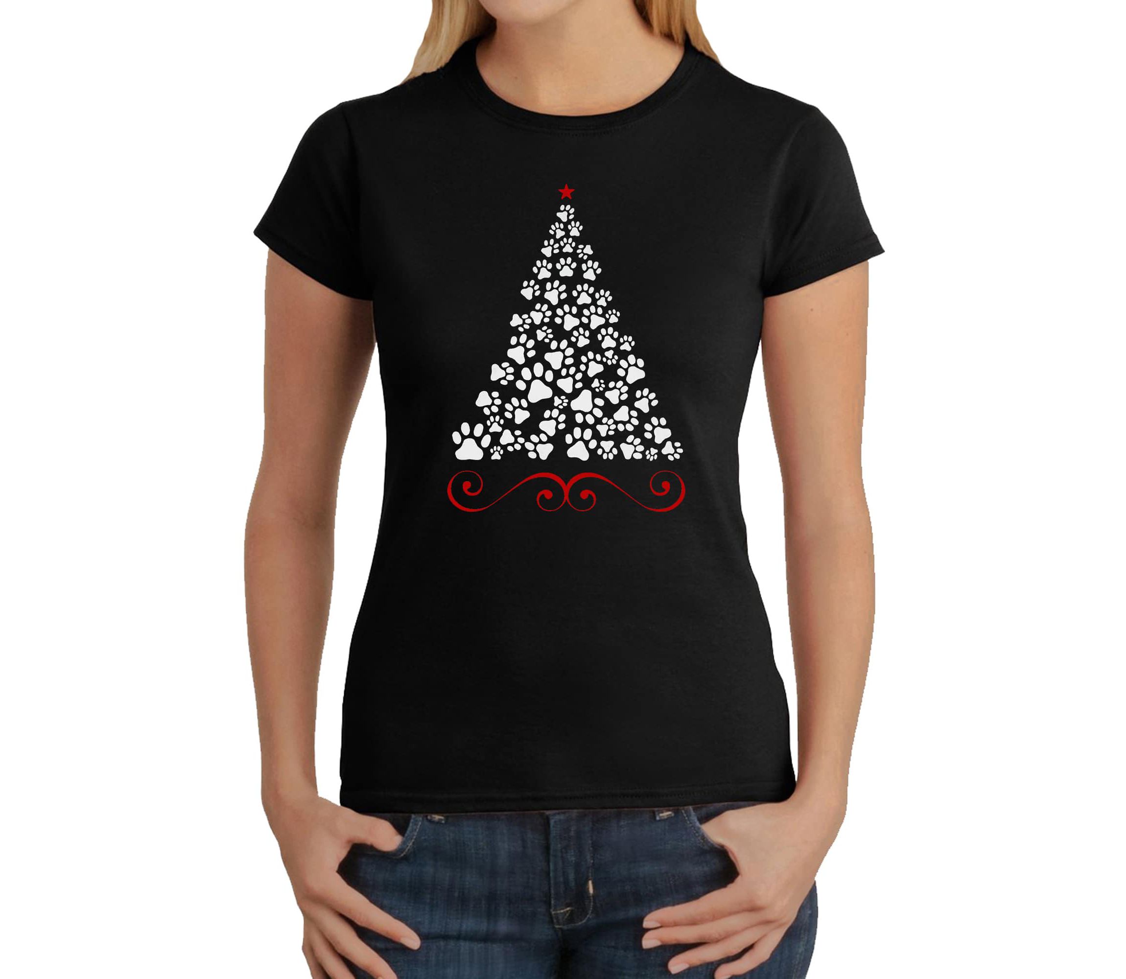 Paw Christmas Tree - Womens Word Art T-Shirt