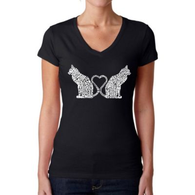 LA Pop Art Cat Tail Hearts - Women's Word Art V-Neck T-Shirt, Black, XS