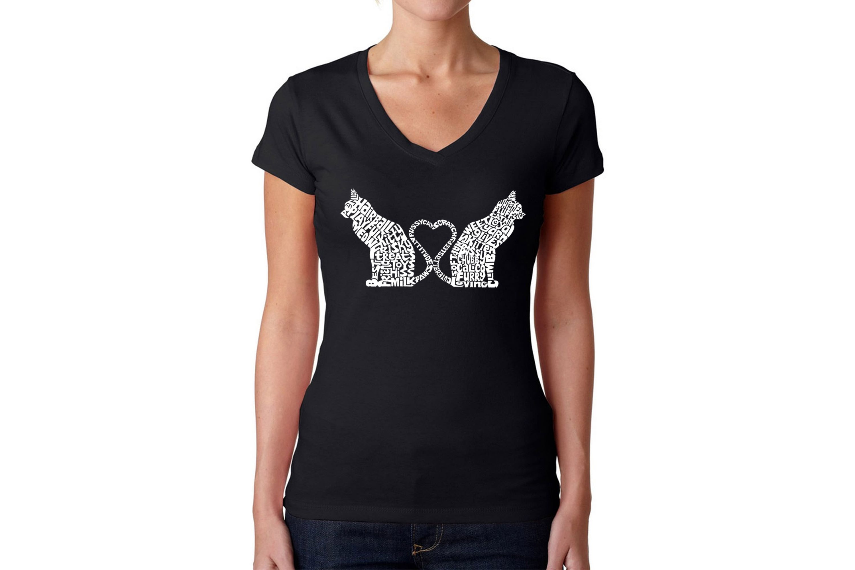 Cat Tail Hearts - Womens Word Art V-Neck T-Shirt