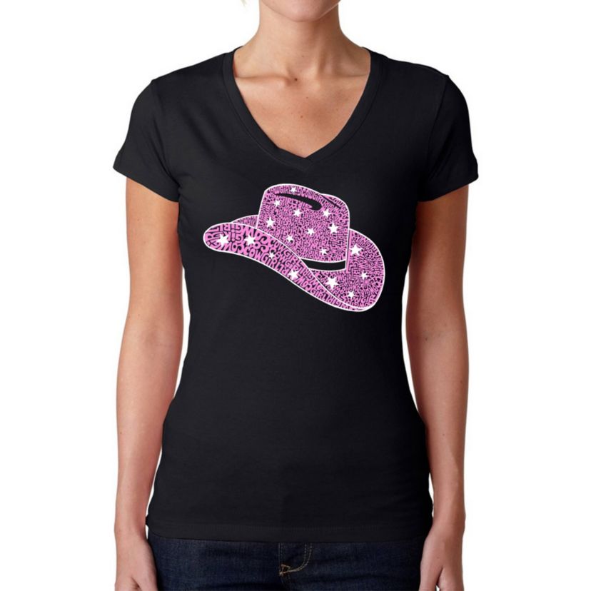 Cowgirl Hat - Womens Word Art V-Neck T-Shirt