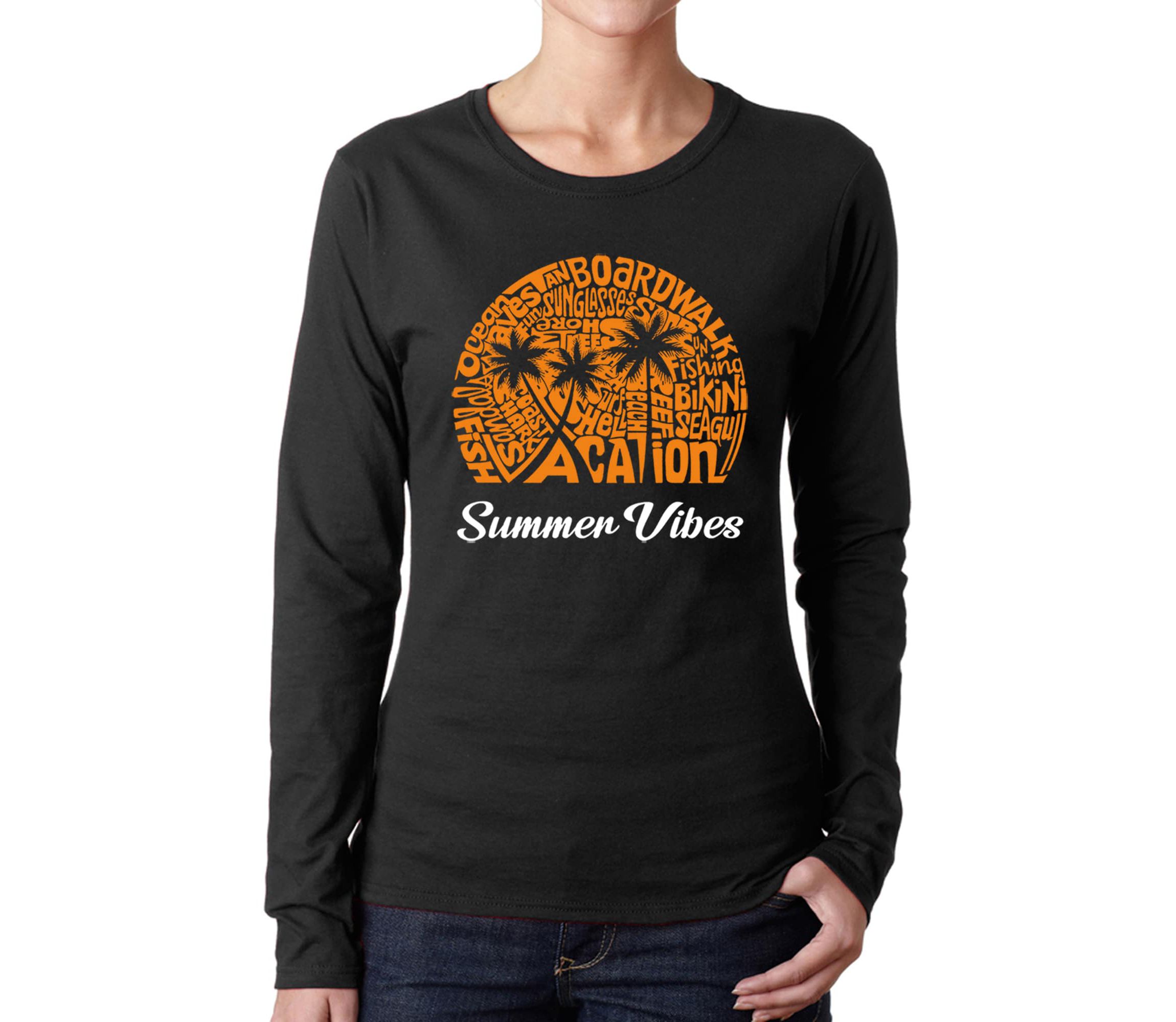 Summer Vibes - Womens Word Art Long Sleeve T-Shirt