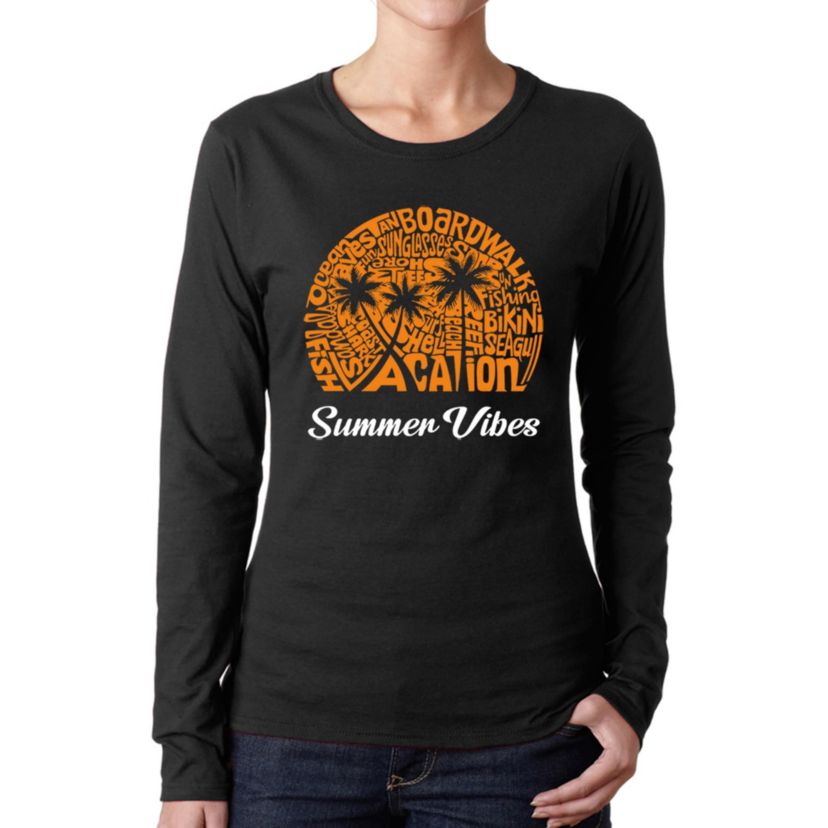 Summer Vibes - Womens Word Art Long Sleeve T-Shirt