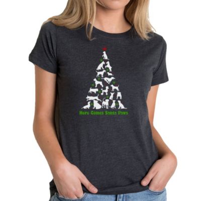 LA Pop Art Here Comes Santa Paws - Women's Premium Blend Word Art T-Shirt