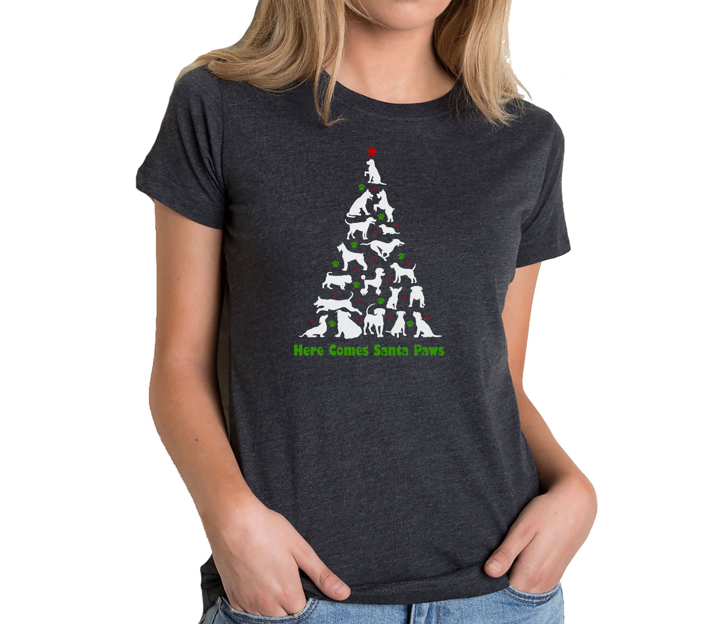 Here Comes Santa Paws - Womens Premium Blend Word Art T-Shirt