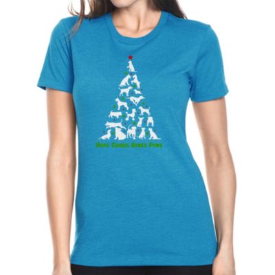 LA Pop Art Here Comes Santa Paws - Women's Premium Blend Word Art T-Shirt, Turquoise, 2XL