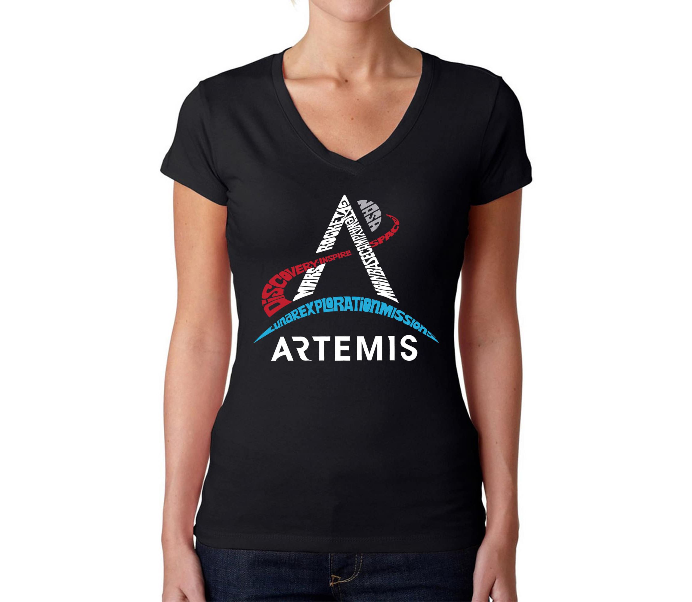 NASA Artemis Logo - Womens Word Art V-Neck T-Shirt