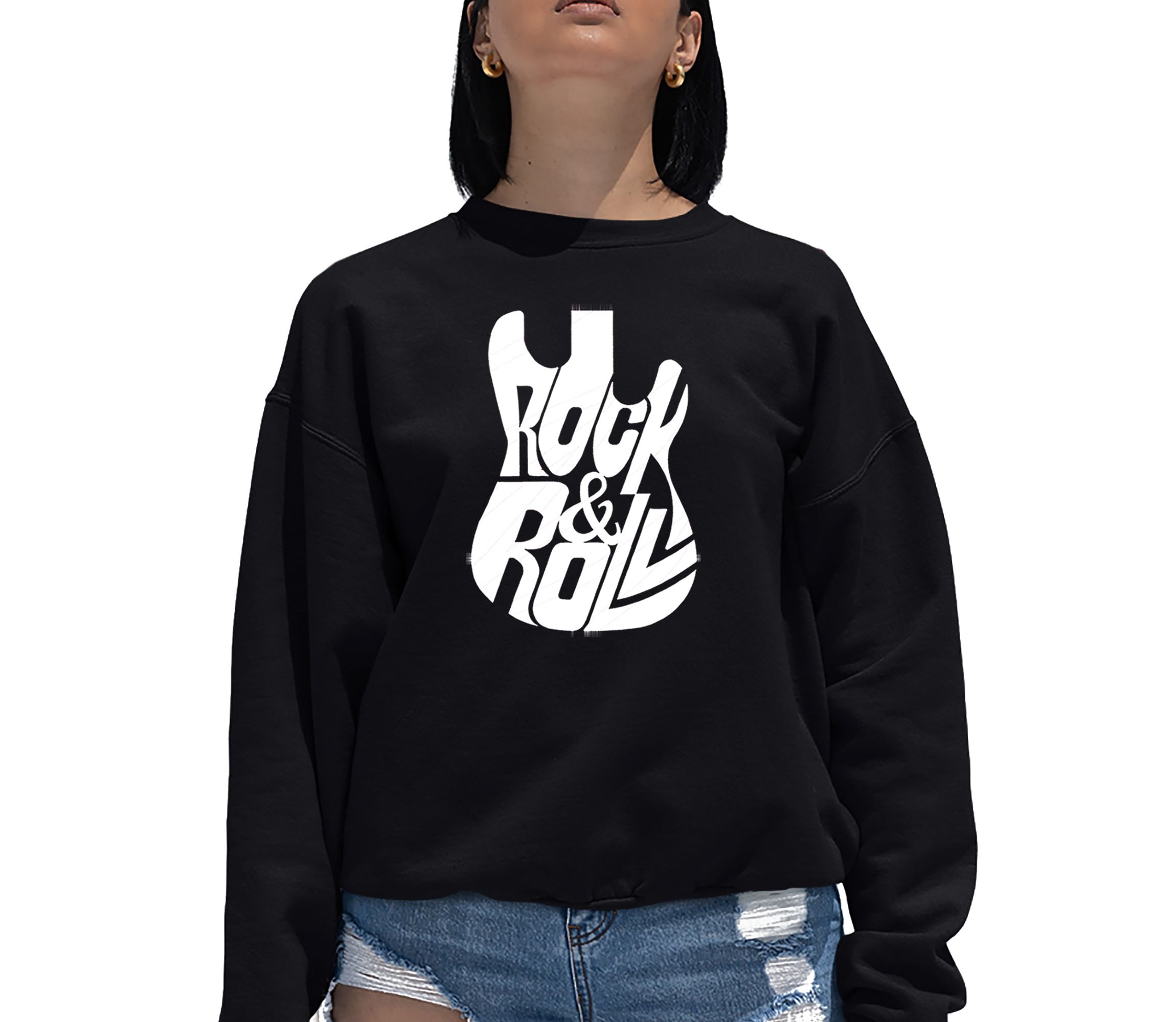 Rock And Roll Guitar - Womens Word Art Crewneck Sweatshirt