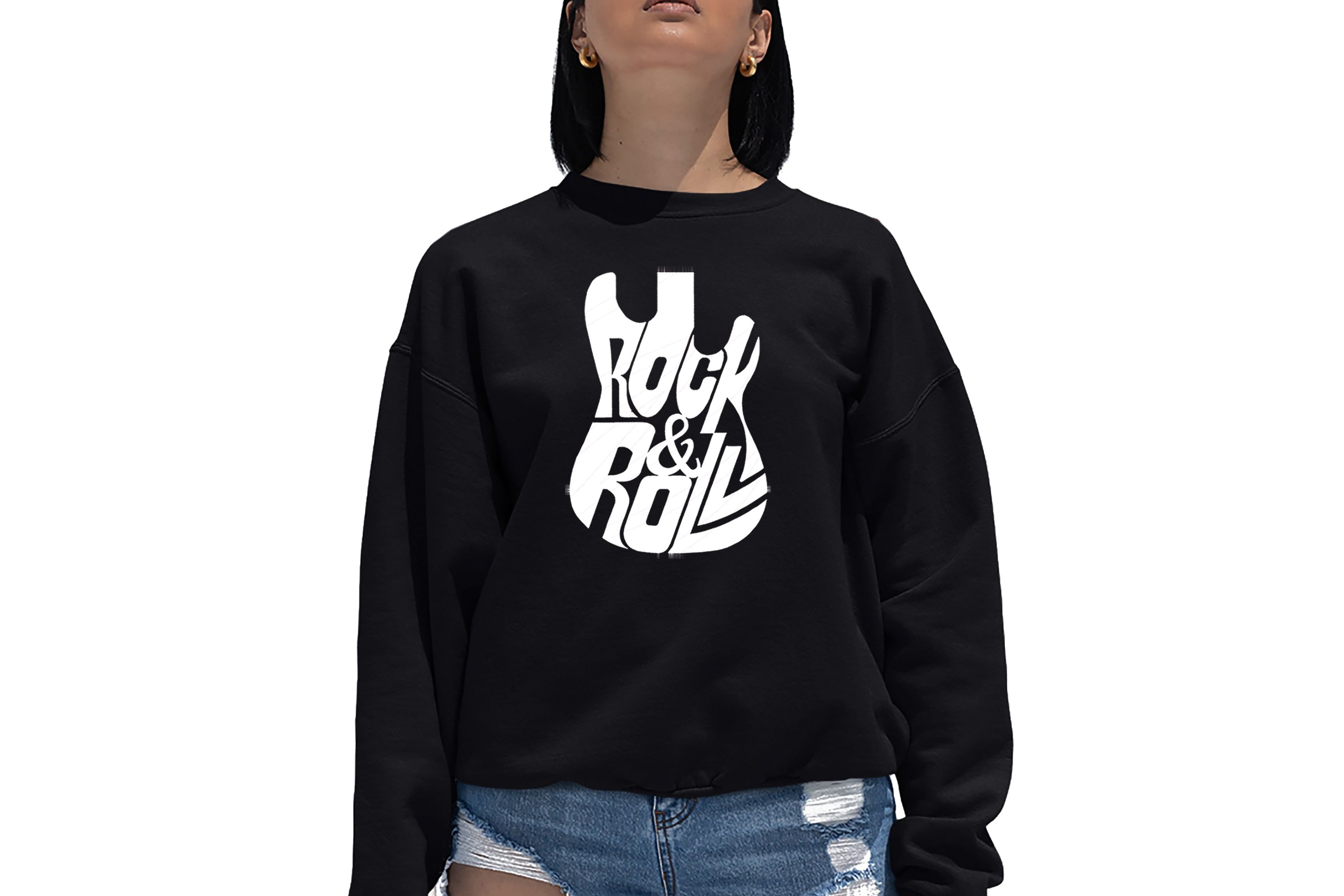Rock And Roll Guitar - Womens Word Art Crewneck Sweatshirt