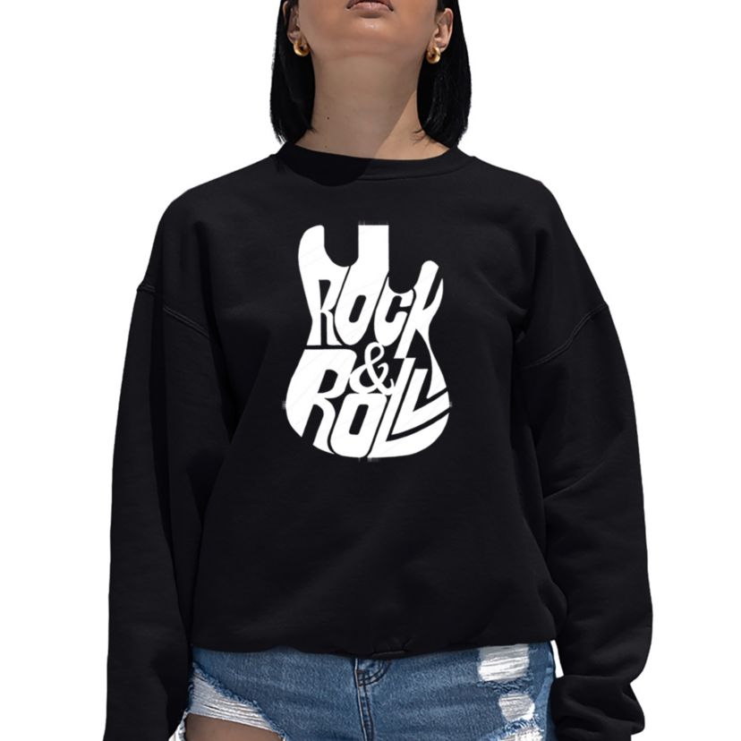 Rock And Roll Guitar - Womens Word Art Crewneck Sweatshirt